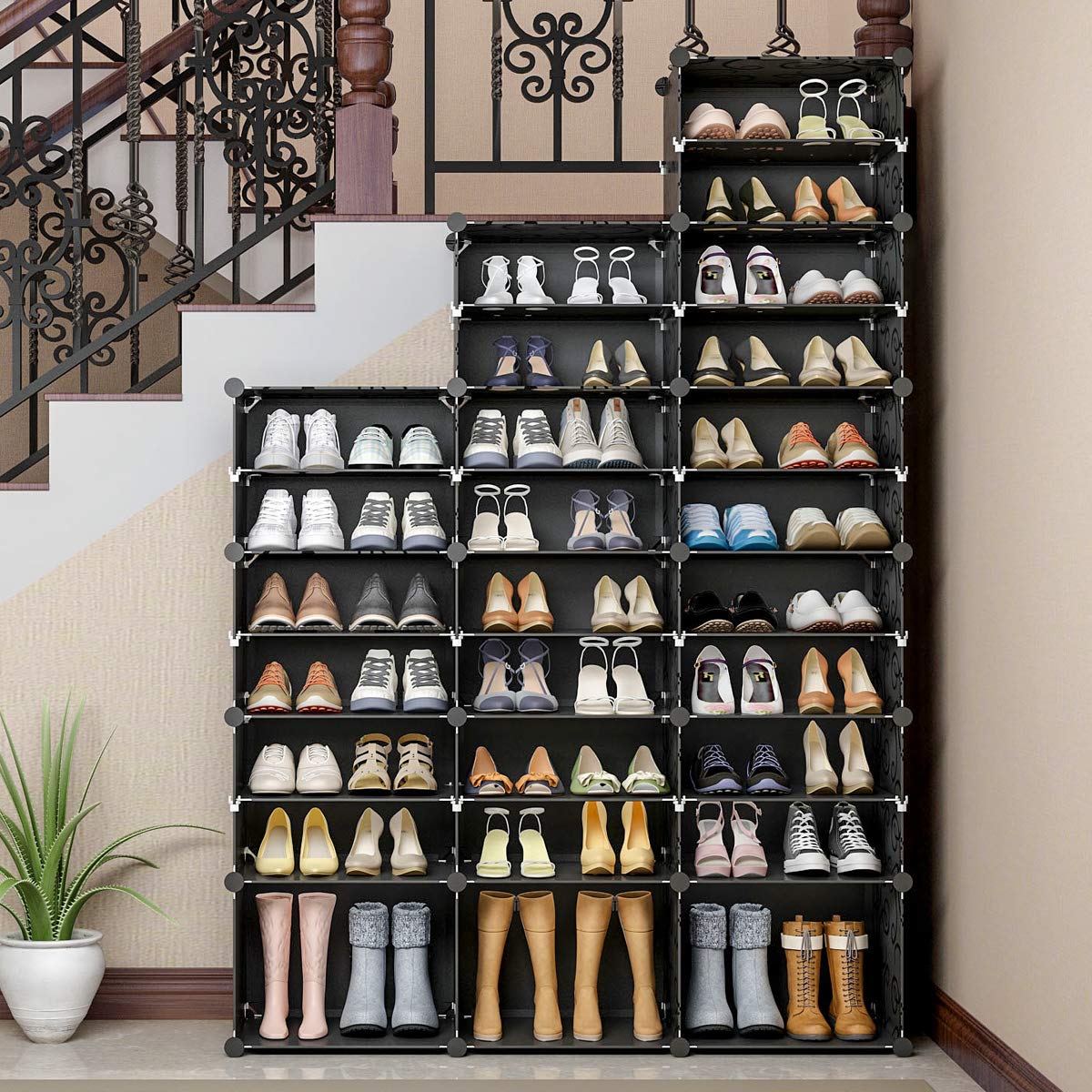 KOUSI 60-Pairs Shoe Organizer - Stackable Shoe Rack Tower with Modular Storage Cabinet for Closet & Entryway Organization (Black) | Perfect for Small Spaces, Dorm Rooms & Apartment Living