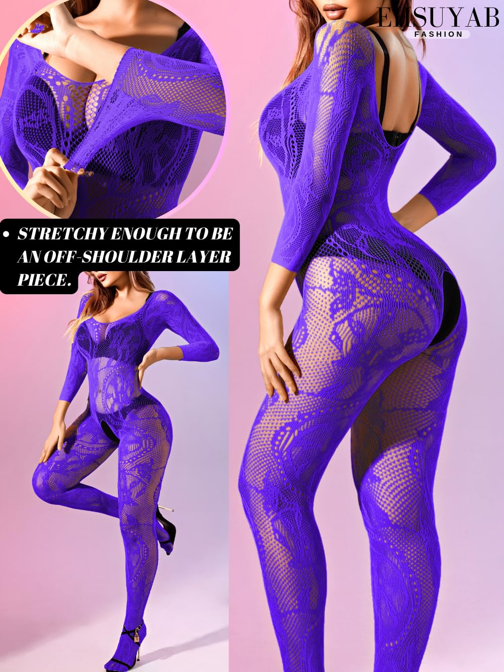 Sexy Women's Fishnet Bodysuit Lingerie - Plus Size Exotic Dancer Wear for Glow Party, Rave & Nightclub Outfits | Perfect for Halloween, Bachelorette Parties & Sensual Occasions