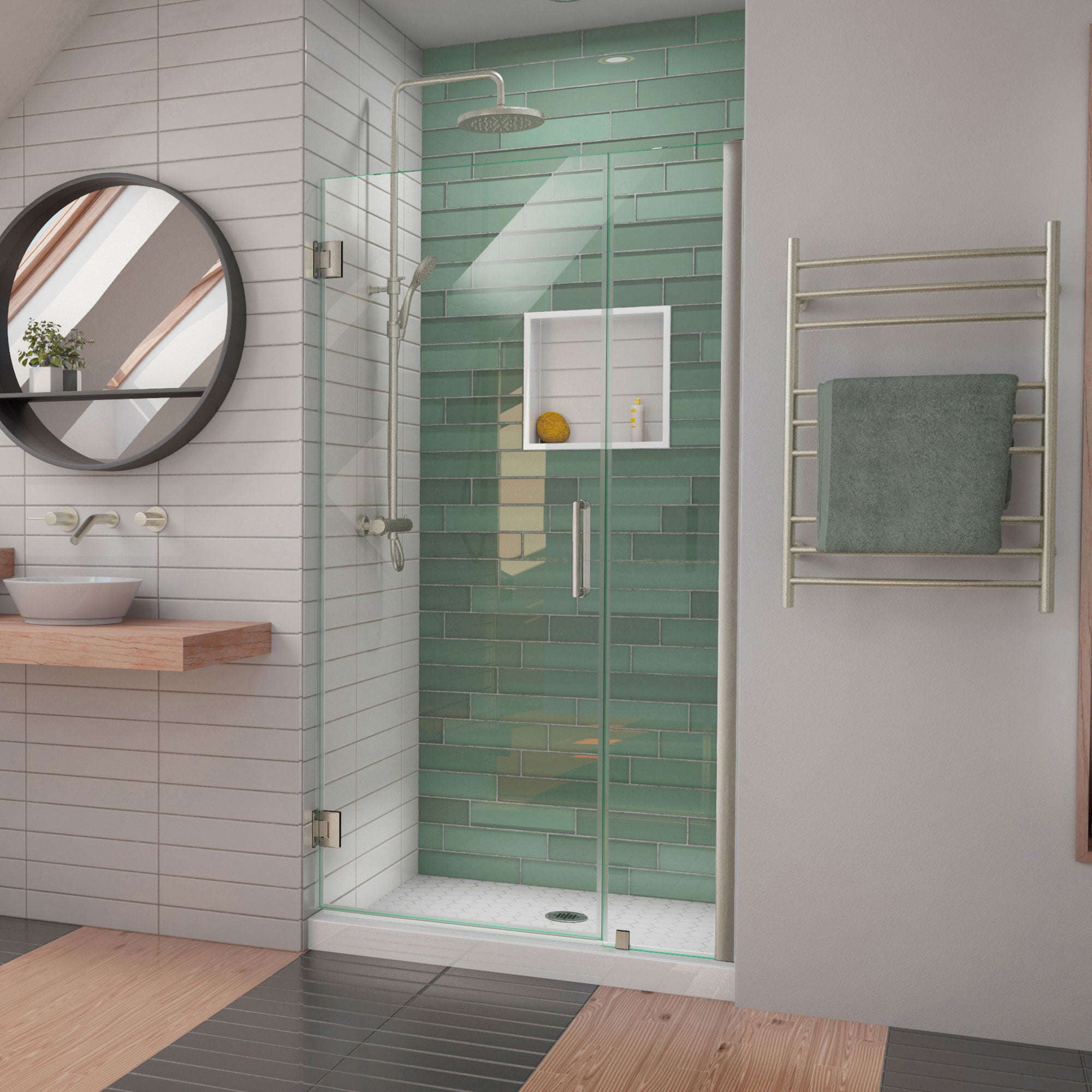 DreamLine Unidoor LS 42-43 Inch W x 72 Inch H Frameless Hinged Shower Door with L Bar - Perfect for Modern Bathrooms & Spa-Like Showers