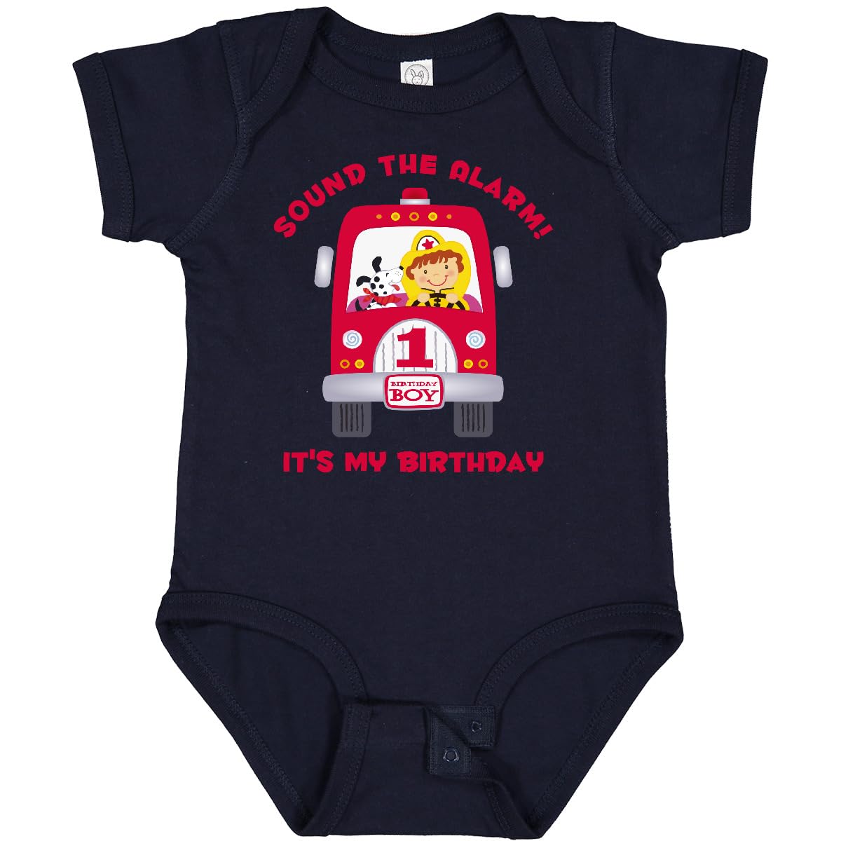 Inktastic Fire Truck 1st Birthday Bodysuit for Baby Boys - Cute First Birthday Outfit for Firefighter Theme Parties & Photo Shoots
