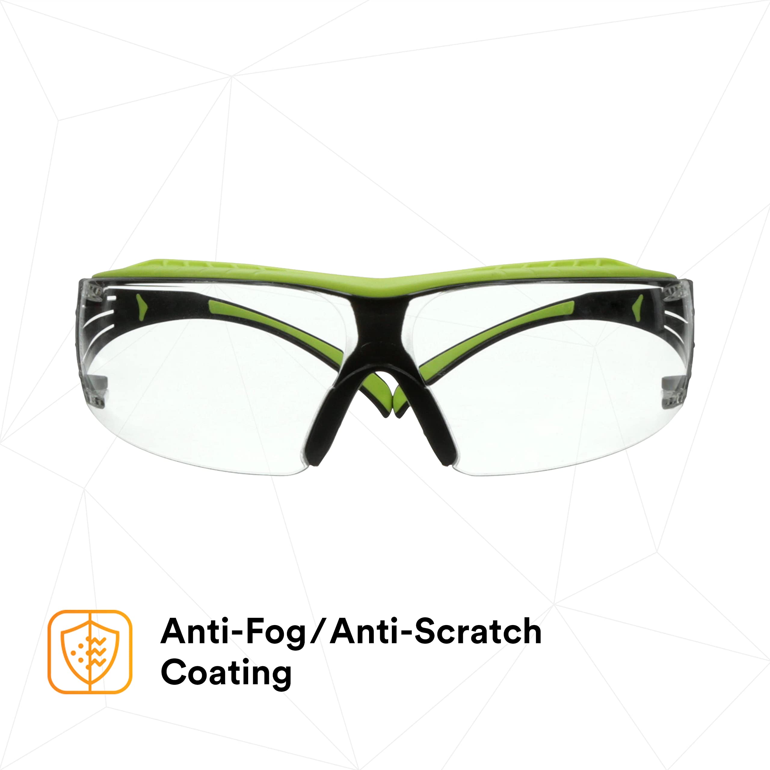 3M SecureFit 400X Safety Glasses - ANSI Z87.1 Certified, Anti-Fog & Scratch Resistant Clear Lenses, Lightweight Green/Black Frame with Brow Guard - Perfect for Construction, Woodworking, Lab Work and DIY Projects