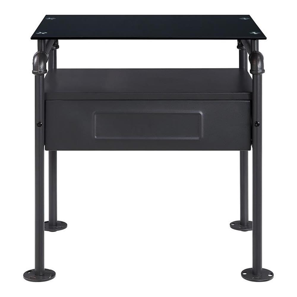 Acme Nicipolis Modern Glass Top Nightstand with 1 Drawer & Storage Compartment in Sandy Gray - Perfect for Bedroom, Living Room & Office Furniture