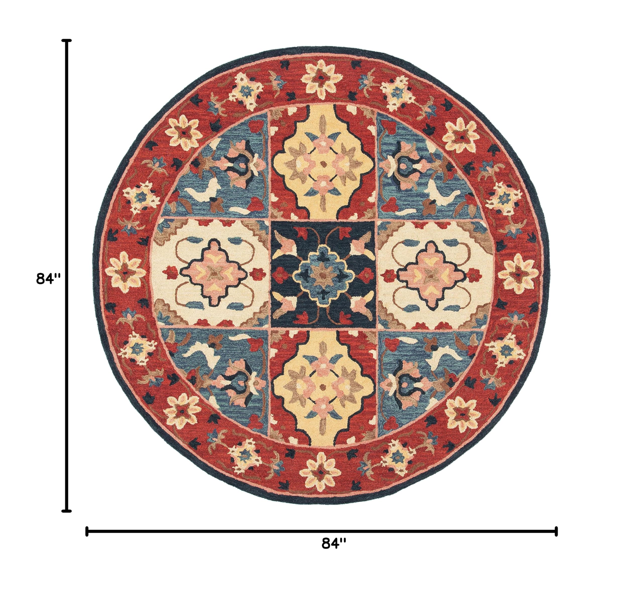 SAFAVIEH Aspen Collection 7' Round Red/Gold Handmade Boho Wool Area Rug - Perfect for Bohemian Living Room, Bedroom Decor & Cozy Home Style