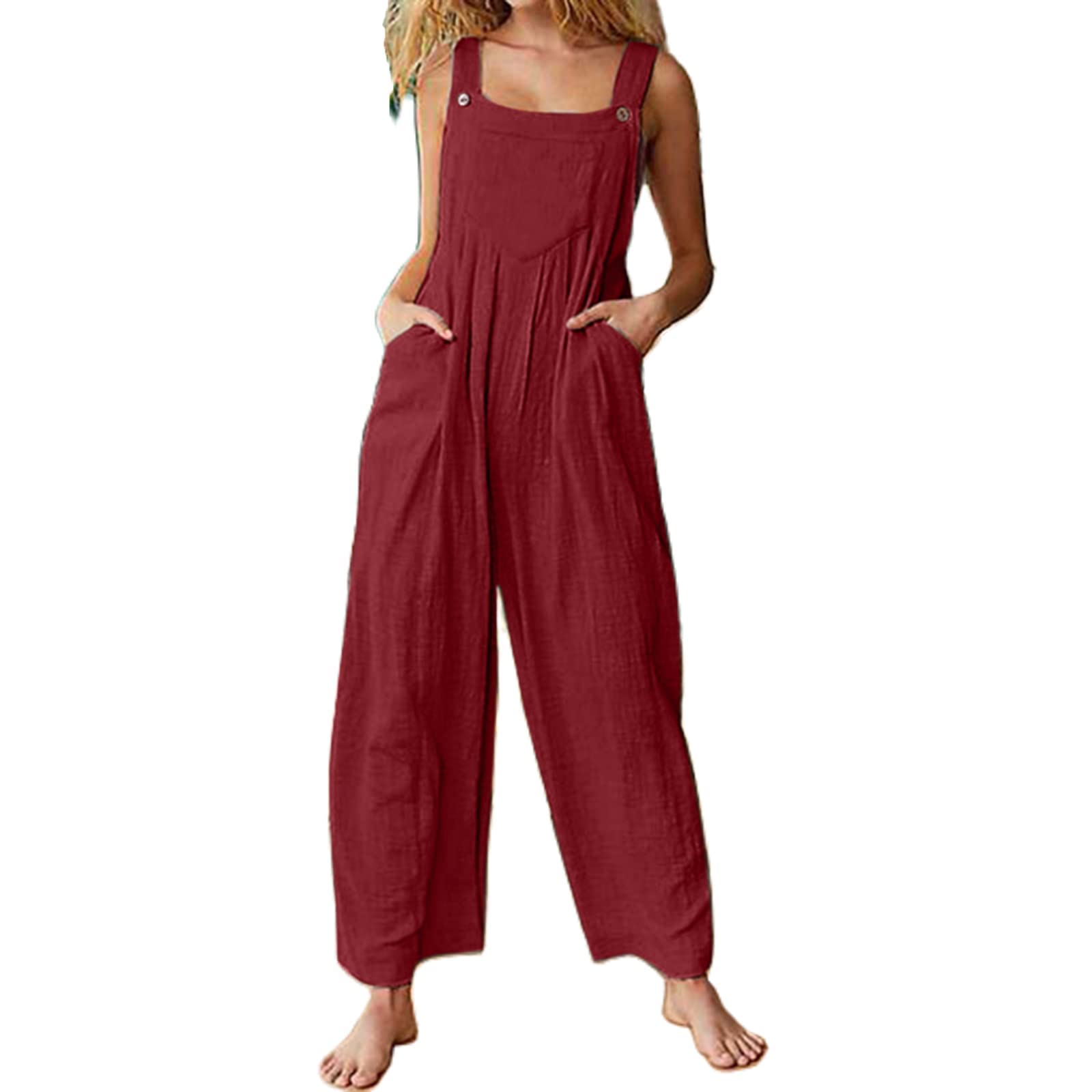 Plus Size Women's Casual Floral Overalls - Baggy Loose Fit Sleeveless Jumpsuit with Pockets | Perfect for Summer Outings, Gardening & Boho Fashion