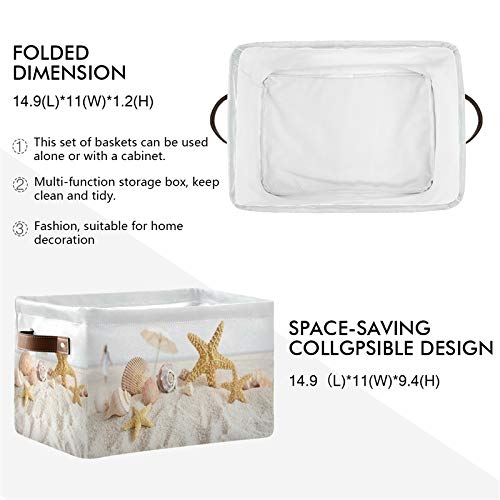 SEULIFE Large Foldable Storage Basket with Handles - Collapsible Organizer Bin for Beach Toys, Bathroom, Kids Nursery & Closet - Perfect for Summer, Ocean & Seashell Themed Decor (1 Pack) | Great for Organizing Toys, Towels & Seasonal Items