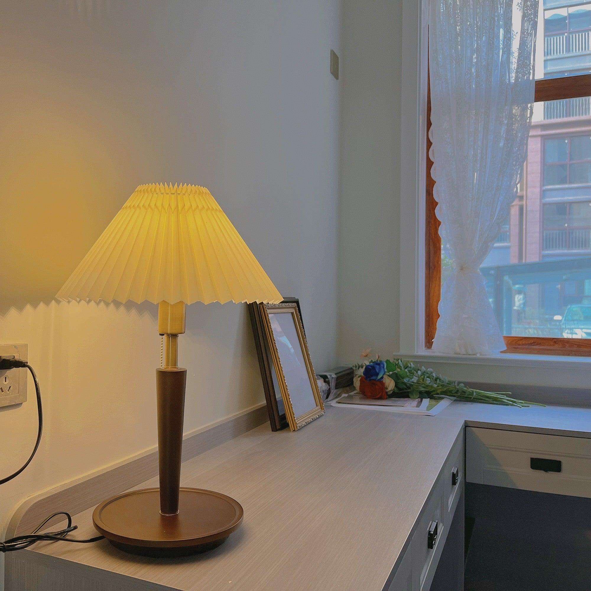 Elegant Cone Pleated Fabric Table Lamp - Modern Home & Office Lighting for Bedroom, Living Room, and Study Desk Decor
