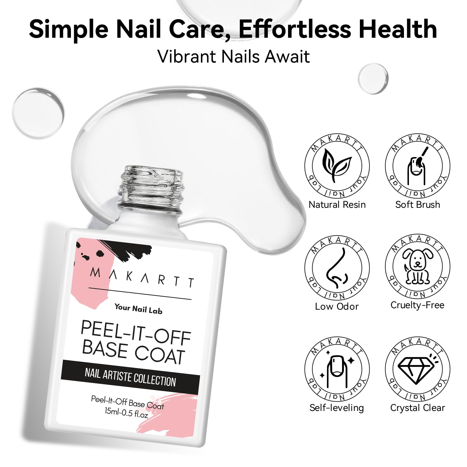 Makartt 15ml No Wipe Gel Top Coat & Peel Off Base Coat Set - 2Pcs Shine Finish Long Lasting UV LED Nail Polish for DIY Manicure | Salon Quality, Easy Soak Off, No Filing Required | Perfect for Home Nail Art, Professional Nail Salons & Gift Giving