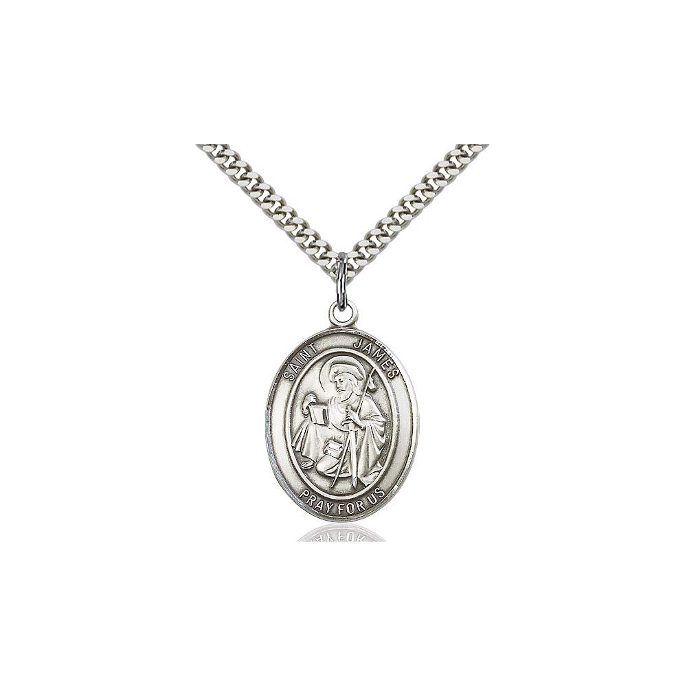 DiamondJewelryNY Sterling Silver St. James The Greater Pendant - Religious Cross Necklace for Women & Men - Perfect for Baptism, Confirmation & Spiritual Gifts