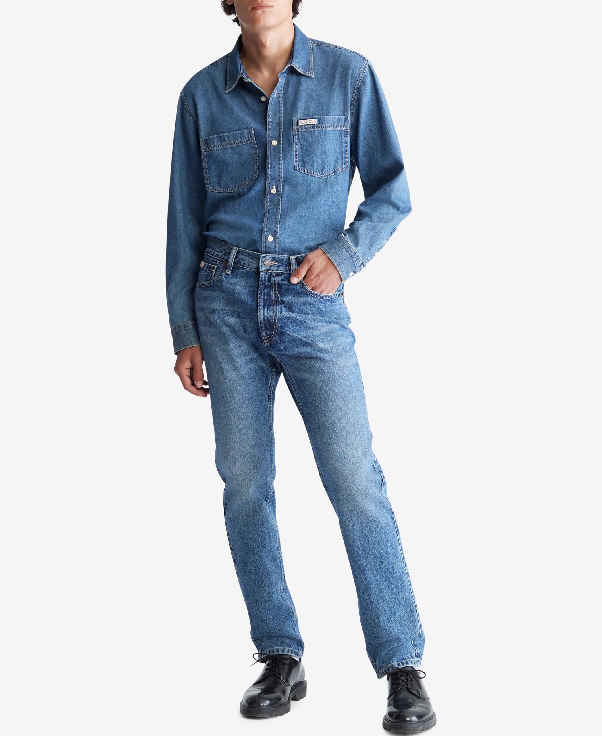 Calvin Klein Men's Classic Denim Long Sleeve Shirt for Casual Wear, Office & Date Night | Slim Fit Denim Shirt for Men