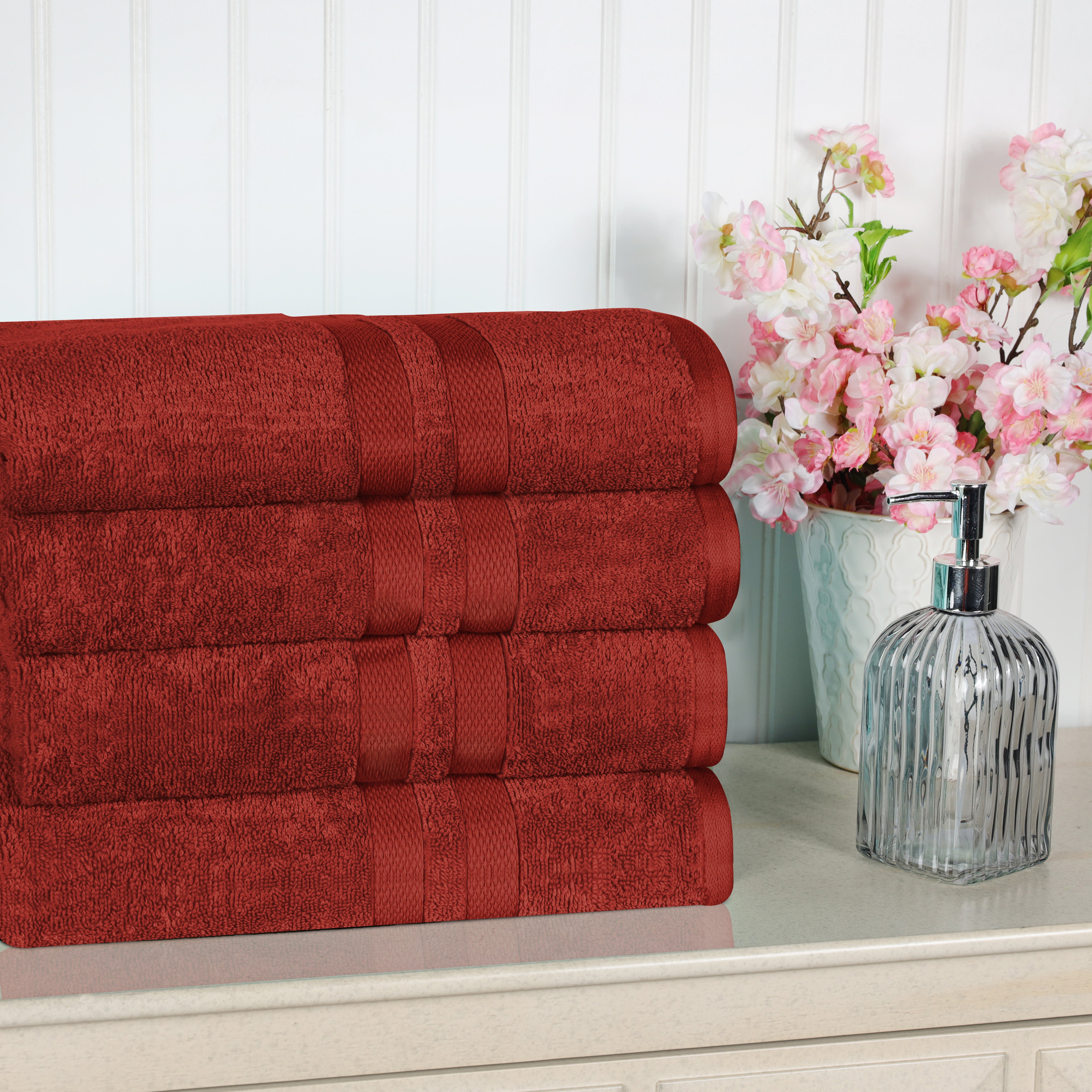 Premium Ultra Soft 100% Cotton Bath Towels Set of 4 - Highly Absorbent, Quick-Drying, Solid Color Bath & Beach Towels for Spa, Gym, Pool, and Home Use