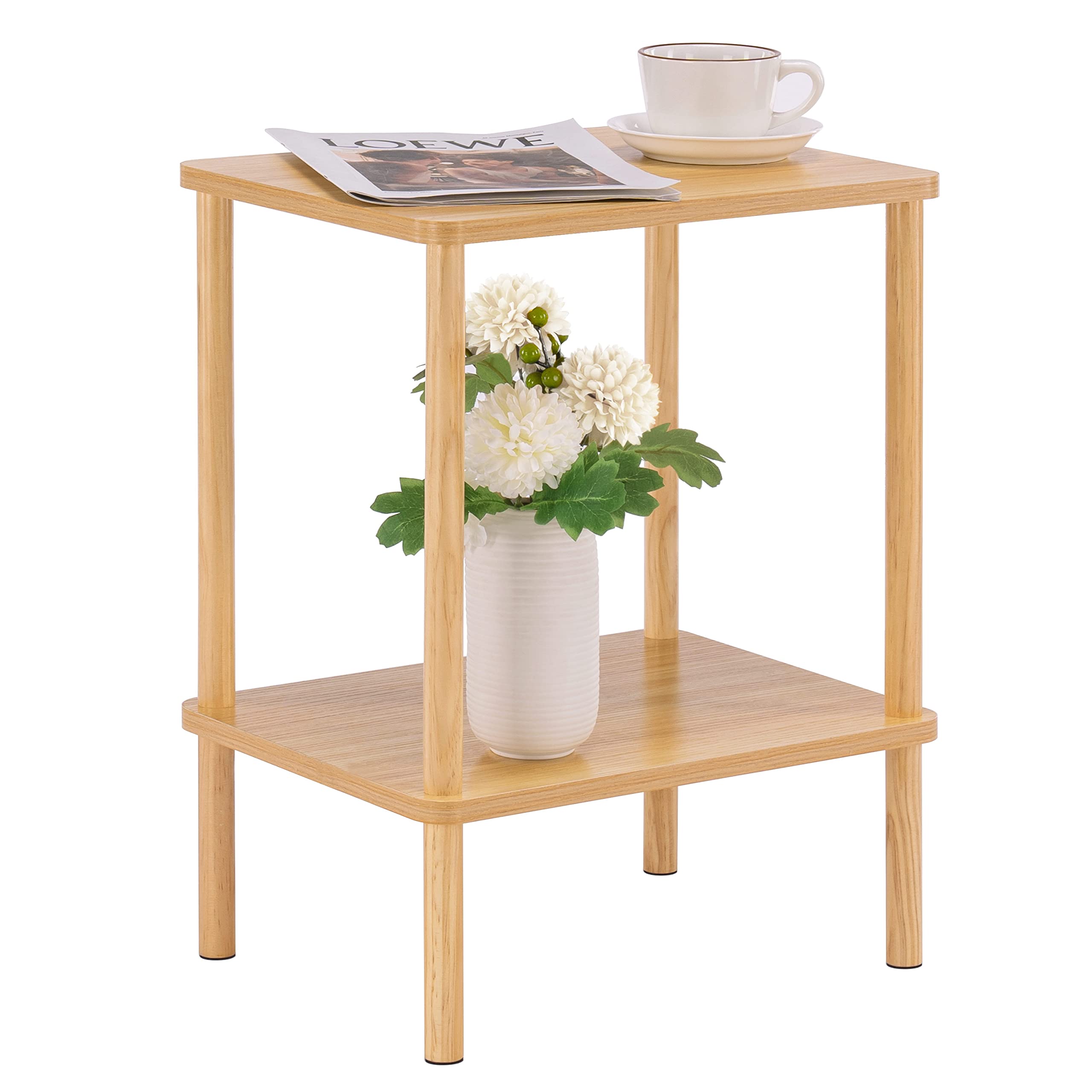 Apicizon 2 Tier End Table with Storage Shelf - Boho Nightstand & Side Table for Small Spaces - Easy Assembly Farmhouse Bedroom, Living Room & Entryway Furniture - Perfect for Reading Nook, Guest Room or Apartment Decor