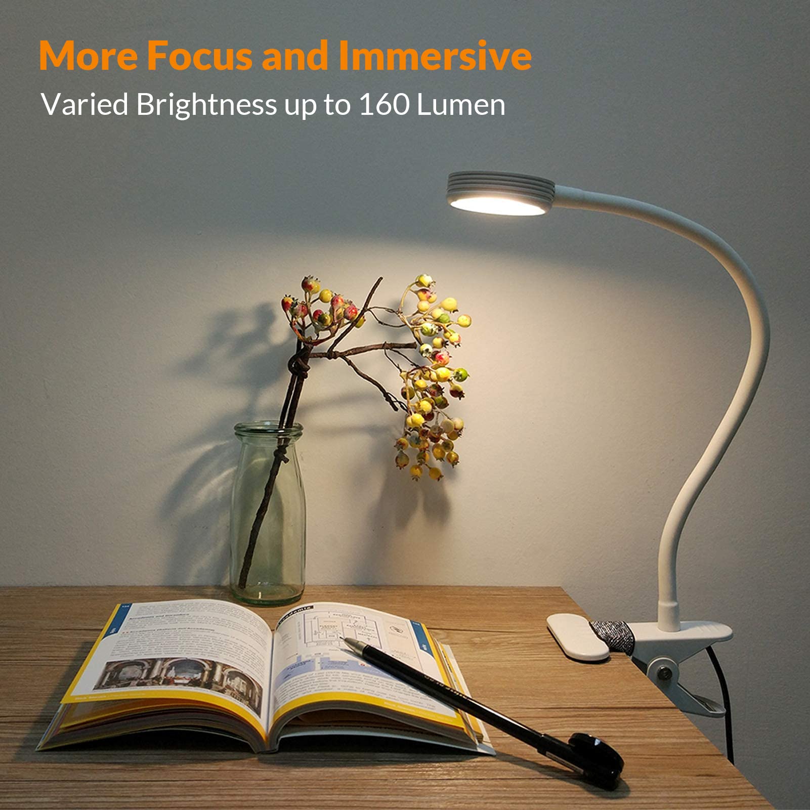 LEPOWER 5W LED Clip On Reading Light with Adjustable Gooseneck - Perfect for Books, Pianos, Office & Nightstand Use