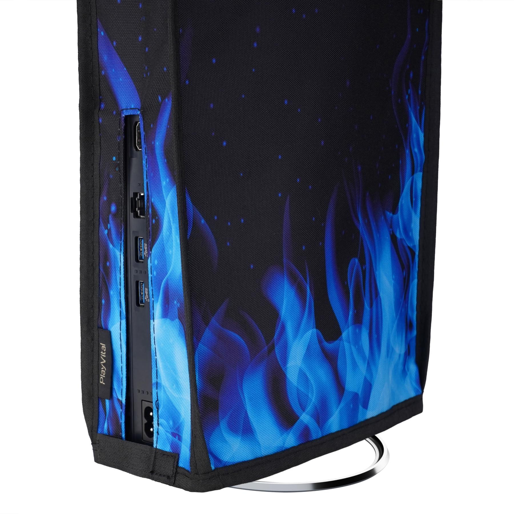 PlayVital Vertical Dust Cover for PS5 Slim Digital Edition (New Smaller Design) - Nylon Dust Proof & Waterproof Protector Sleeve for PS5 Slim Console - Blue Flame - Perfect for Gaming Setup & Console Protection
