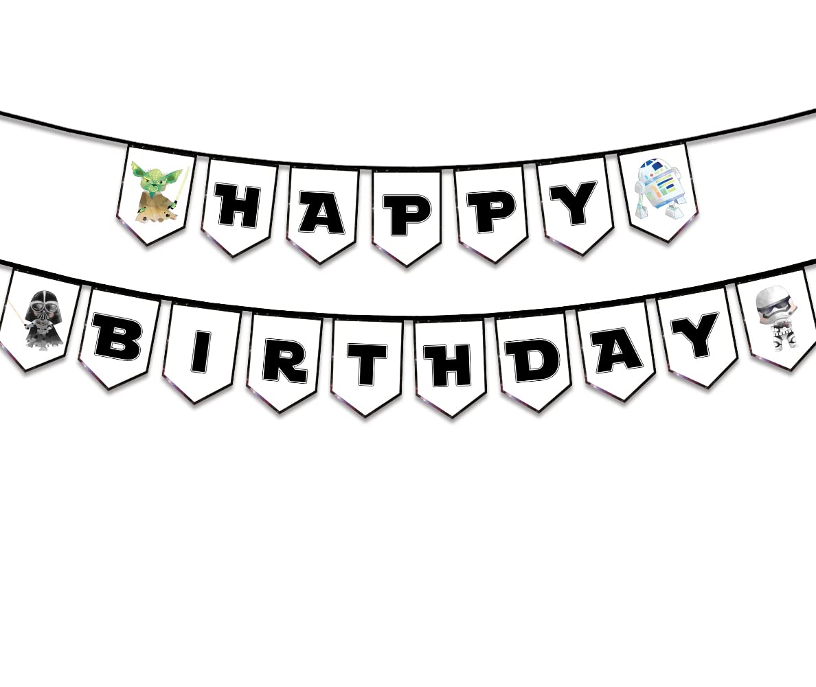 Star Wars Birthday Banner - Mandalorian & Yoda Themed Party Decor for Kids, Teens & Adults | Universe Wars Backdrop for Boys Birthday Party Supplies | Perfect for Baby Showers, Themed Parties & Special Celebrations