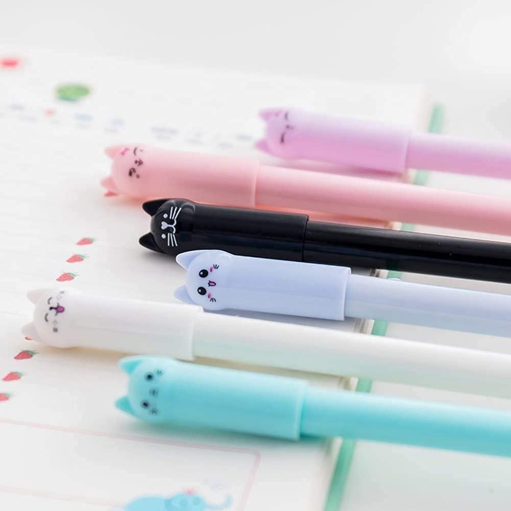 12 Pack Erasable Colorful Gel Pens with Cute Cat Design - Smooth Writing for Kids, Students & Teens - Perfect for School, Journaling & Gift Giving