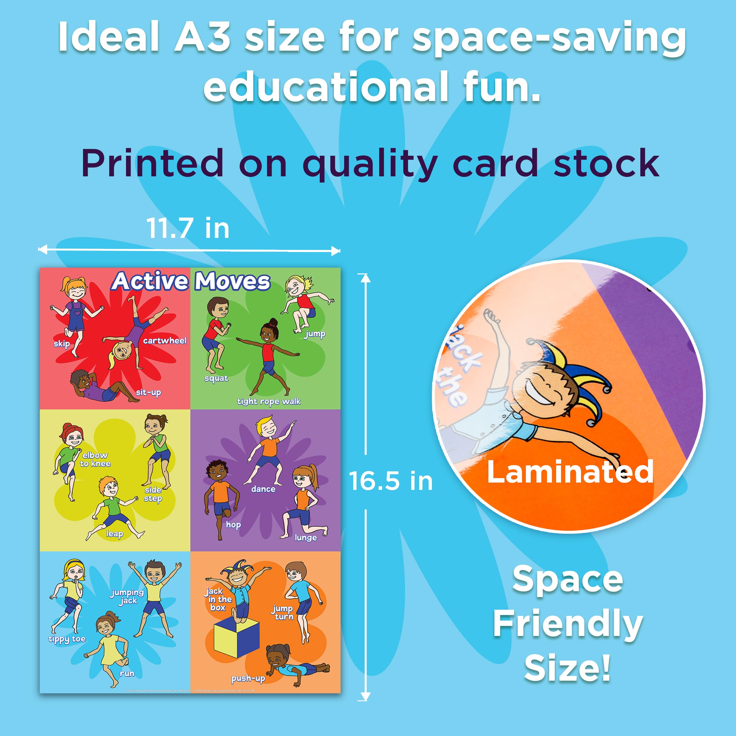 Covelico Kids Yoga Poses & Exercise Posters - Set of 2 Laminated A3 PE Charts for Physical Therapy & Classroom Decor | Perfect for PE Teachers, Homeschooling & Children's Fitness Activities