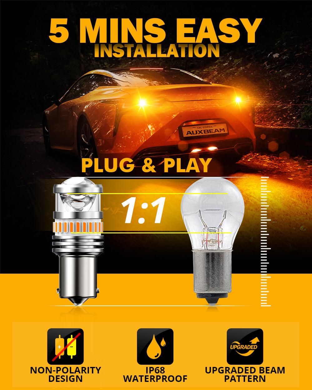 1156 BA15S LED Turn Signal Light Bulbs - 11W 4000LM 3500K Amber B1 Series (Pack of 2) for Front/Rear/Side Marker Lights | Durable & Bright Replacement Bulbs for Cars, Trucks, Motorcycles & RVs