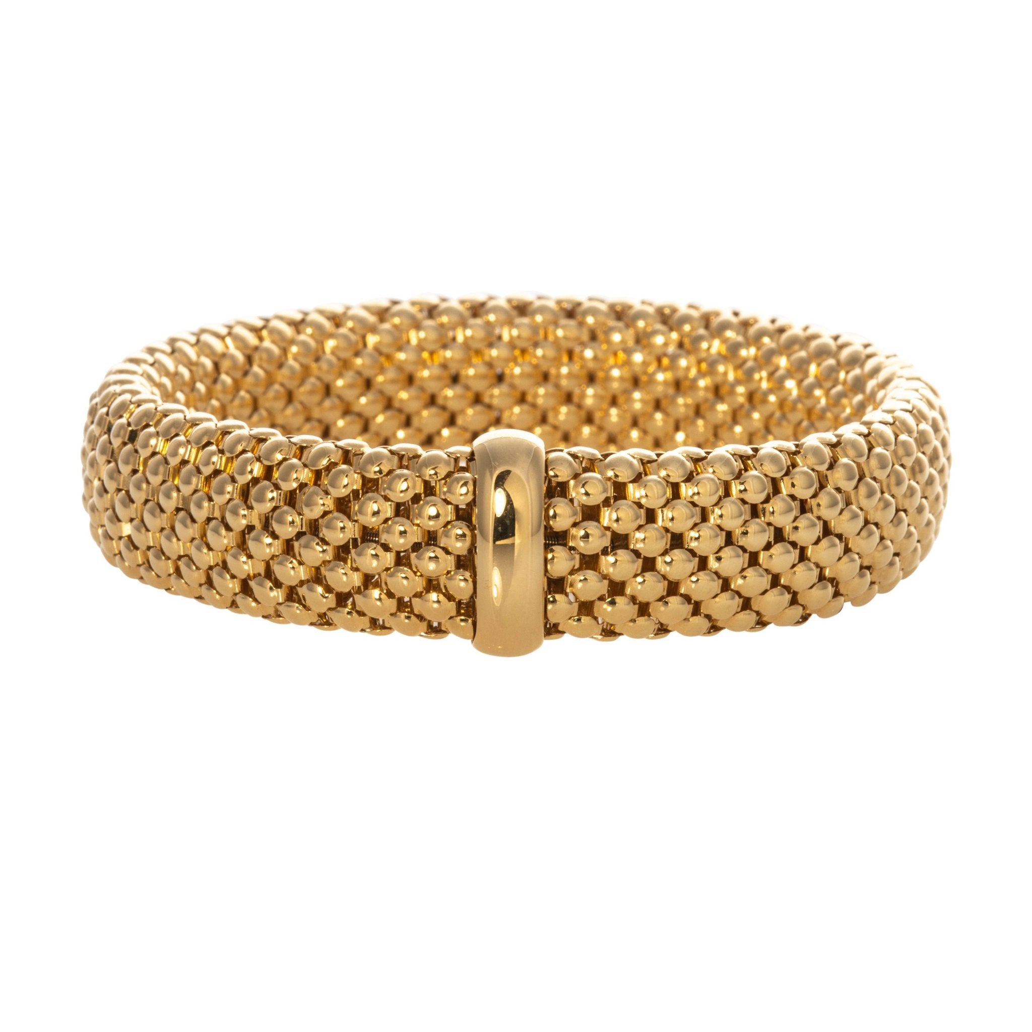 18K Yellow Gold Italian Mesh Stretch Bracelet for Women - Elegant Adjustable Chain Bangle Jewelry Gift for Birthday, Anniversary & Special Occasions