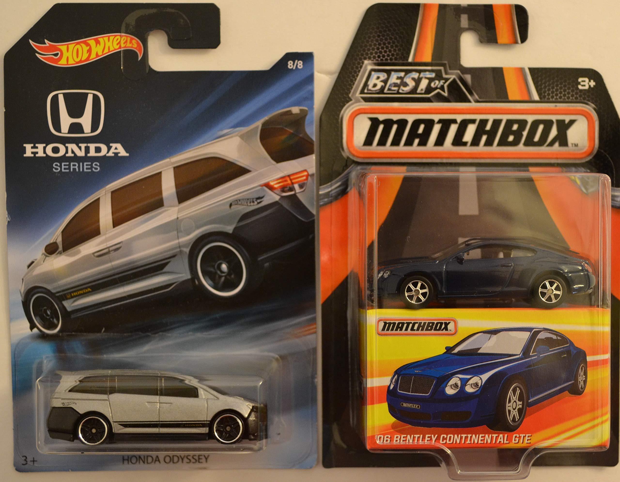 Hot Wheels 2-Pack Diecast Cars: Honda Odyssey & Bentley Continental GT (1:64 Scale) - Collectible Model Vehicles for Kids, Adults & Car Enthusiasts - Perfect for Display, Gifts & Racing Play Sets