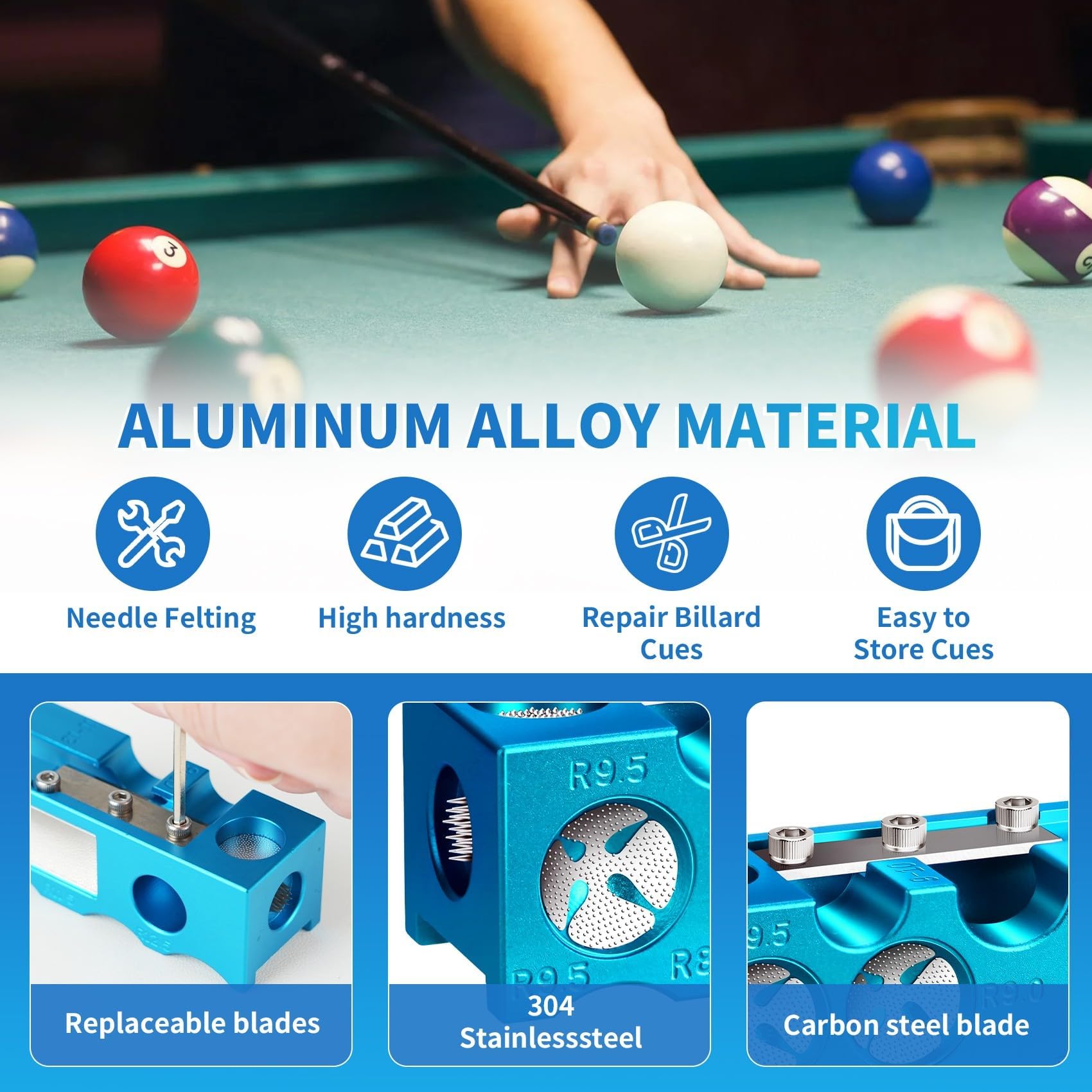 11-in-1 Aluminum Alloy Pool Cue Tip Shaper Tool Kit – Professional Billiards Accessories for Shaping & Replacing Cue Tips – Perfect for Home, Bar, and Tournament Use