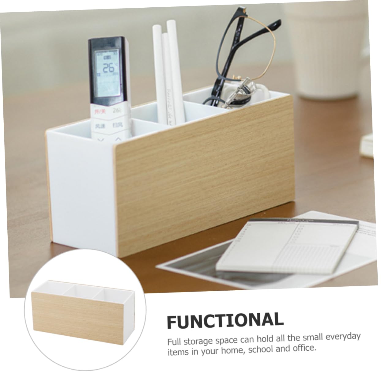 DOITOOL Wooden Desktop Organizer with Storage Box - Bathroom Brush Holder, Office Tray & Makeup Organizer for Vanity, Pet Grooming Supplies - Perfect for Home, Office & Salon Organization