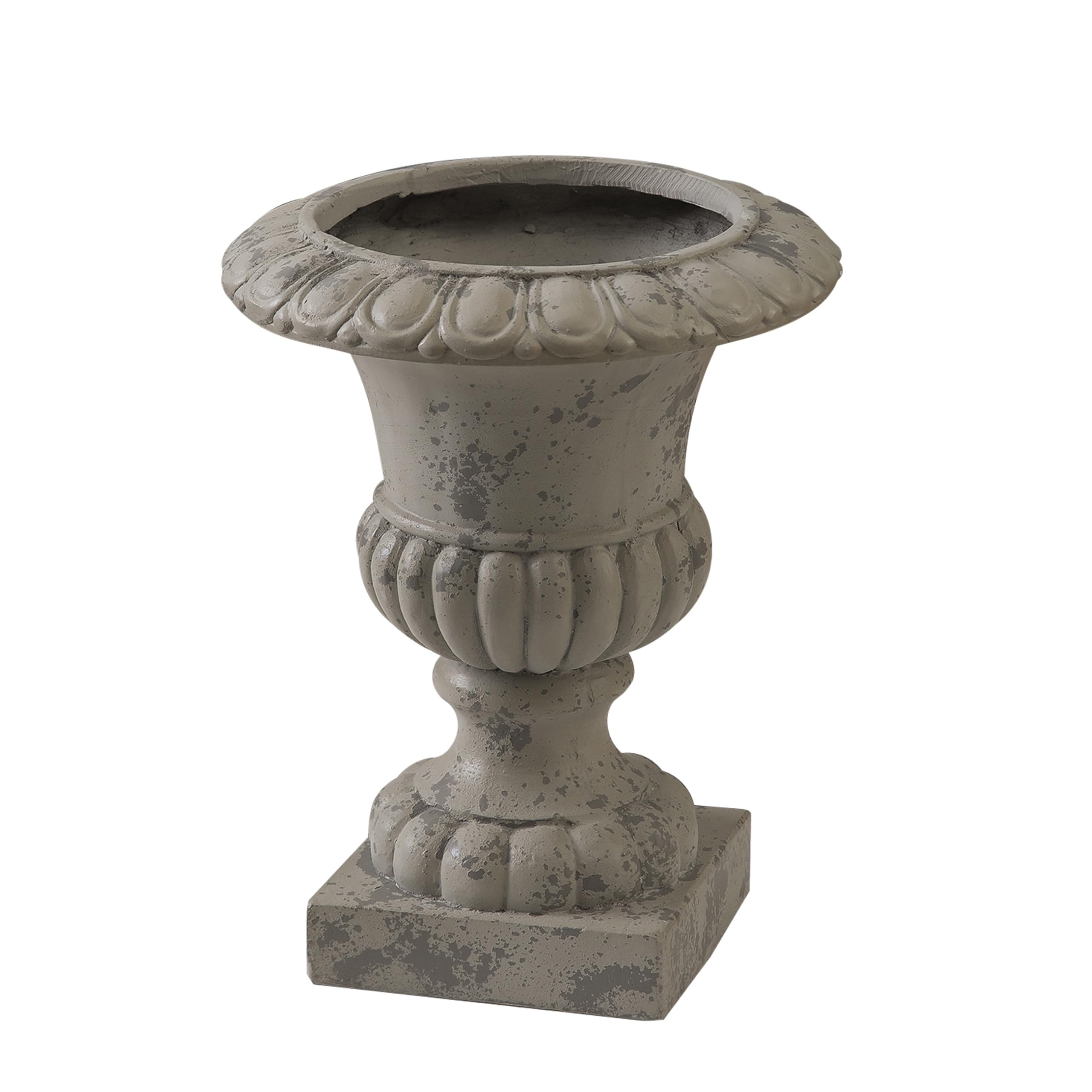 SOFE 16-Inch Rustic Grey Outdoor Urn Planter - Durable Resin Pedestal Flower Pot for Patio, Porch & Garden Decor - Farmhouse Style Planter for Outdoor Plants, Succulents & Flowers