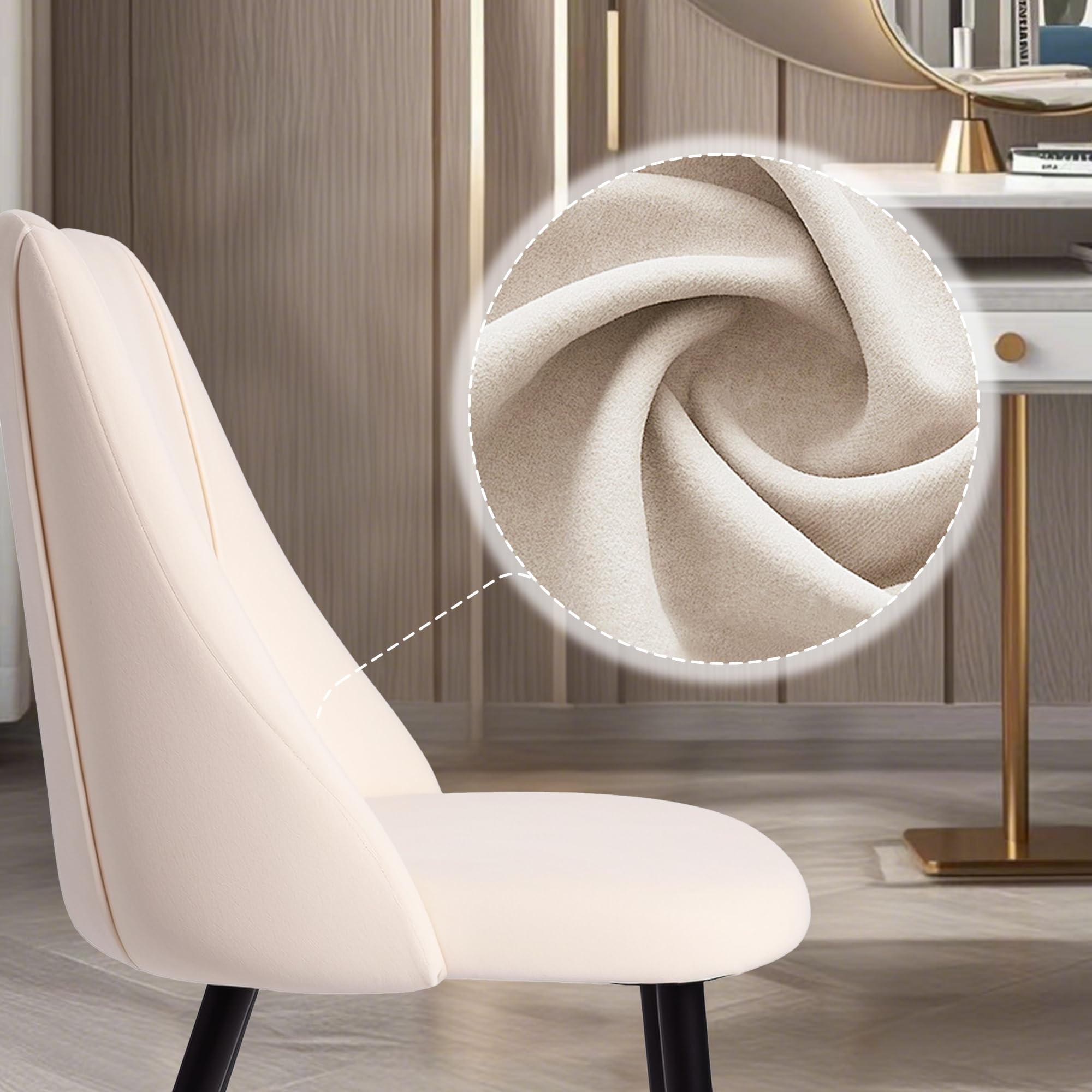 Luxury Velvet Dining Chairs Set of 2 - Modern Upholstered Kitchen Chairs with Sturdy Metal Legs - Cream White Accent Chairs for Dining Room, Kitchen & Living Room - Perfect for Home Decor & Dinner Parties