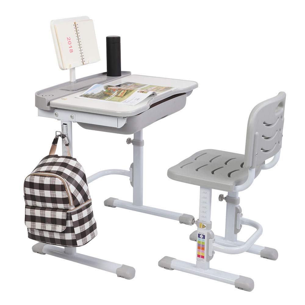 KeluckQ Adjustable Kids Desk and Chair Set - Ergonomic Study Table Workstation with Tilting Desktop, Storage Drawer & Bookstand for Boys & Girls - Perfect for Homeschooling, Online Learning & Bedroom Study Space