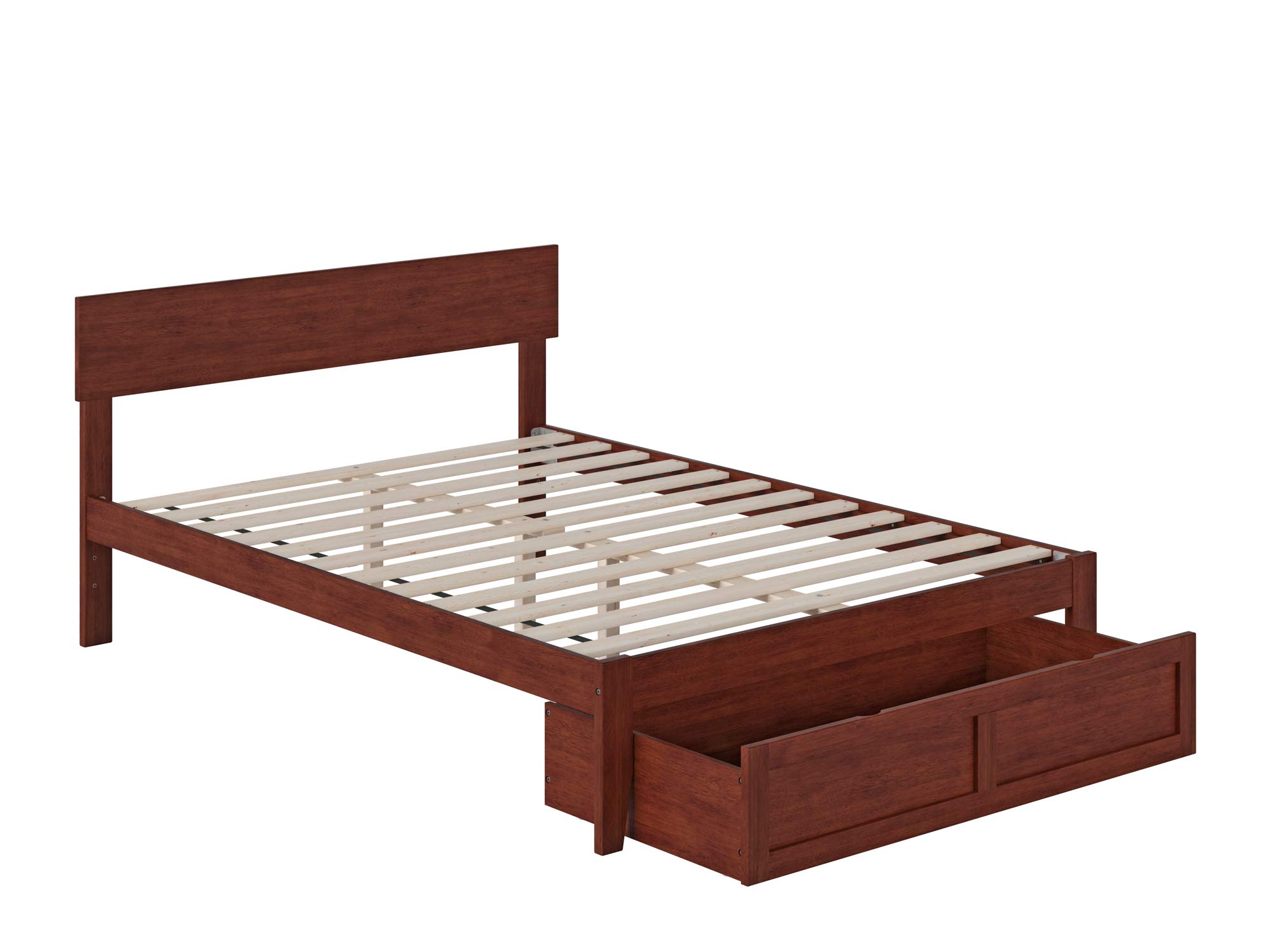 AFI Boston Full Size Platform Bed with Foot Storage Drawer in Walnut - Modern Bedroom Furniture for Small Spaces & Guest Rooms