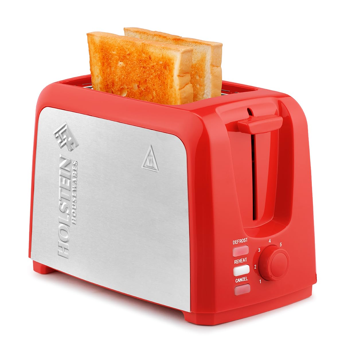 Holstein Housewares 2-Slice Toaster with 7 Browning Settings, Red Stainless Steel - Perfect for Toast, Bagels, Waffles - Ideal for Breakfast, Kitchen, Dorm & Office Use