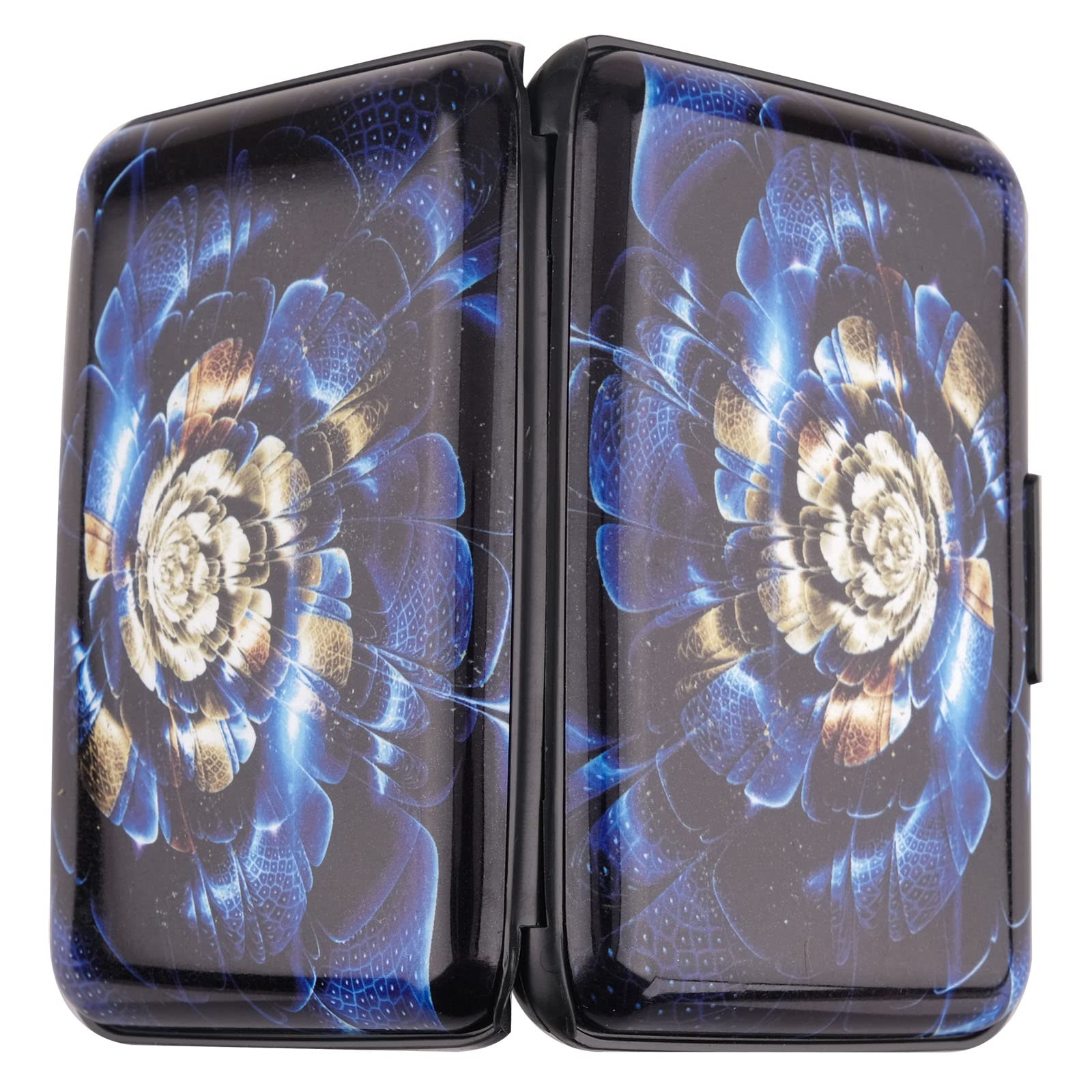 Mini Aluminum RFID Blocking Credit Card Holder - Slim Metal Wallet for Men & Women, Business & ID Cards - Blue 3D Flower Design | Perfect for Travel, Work & Everyday Use