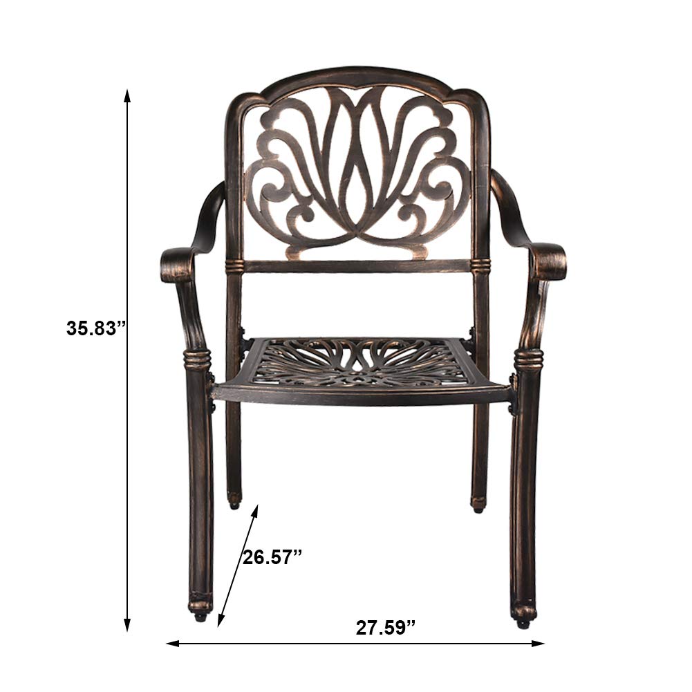 2-Piece Patio Bistro Dining Chair Set - Heavy Duty Cast Aluminum Outdoor Chairs with Antique Bronze Finish - Perfect for Garden, Balcony, and Backyard Dining