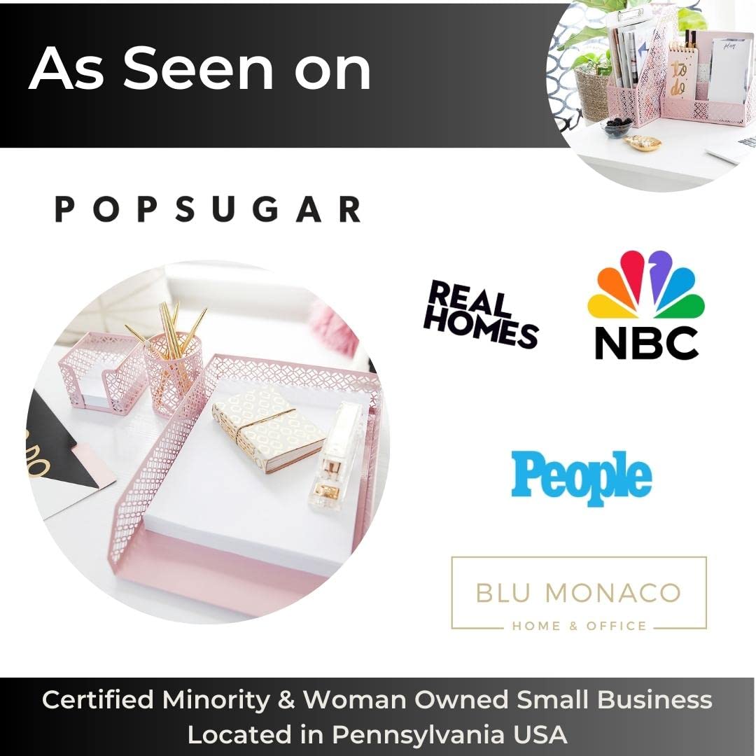 BLU MONACO Pink Desk Organizer Set - Stylish Mail Sorter, Sticky Note Holder, Pen Cup, Magazine Holder, Letter Tray & Business Card Holder | Perfect for Office, Home & Workspace Organization - Elegant Pink Office Decor