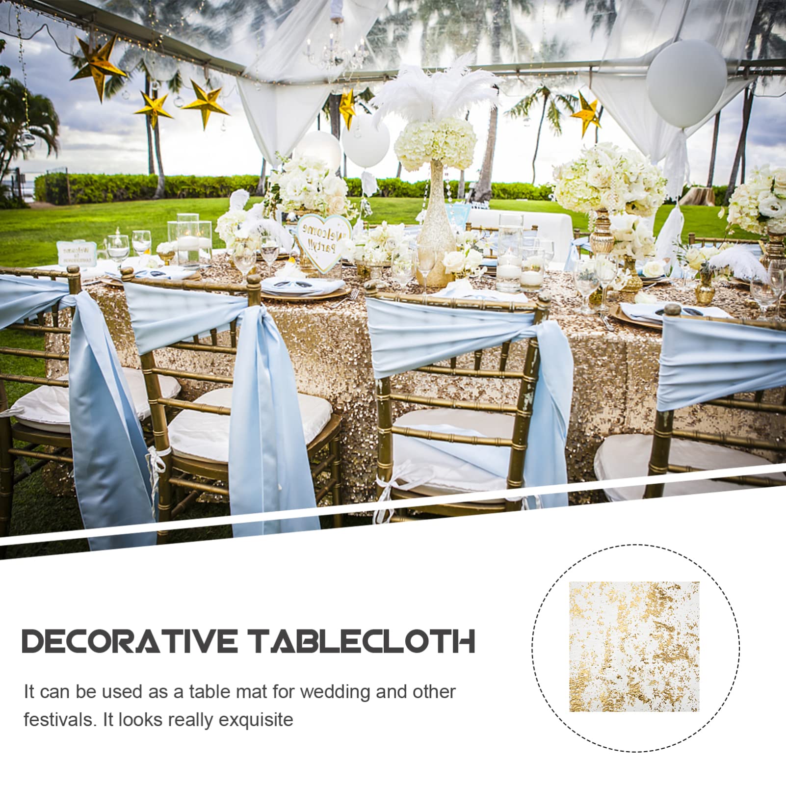 Elegant Hemoton Golden Table Runner with Gold Lace Trim & Sequin - Wedding, Banquet, Dining Table Decor - Luxury Polyester Rectangle Tablecloth for Special Occasions