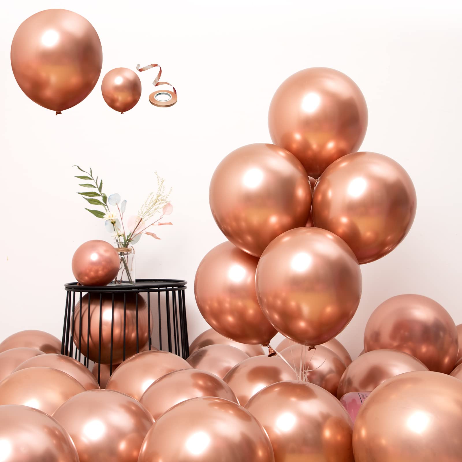 Rose Gold Latex Balloons 60 Pcs - 5/10/12/18 Inch Party Balloons for Birthday, Halloween, Christmas, Mickey Theme Party Decorations | Perfect for Baby Showers, Weddings, Graduations & Home Decor