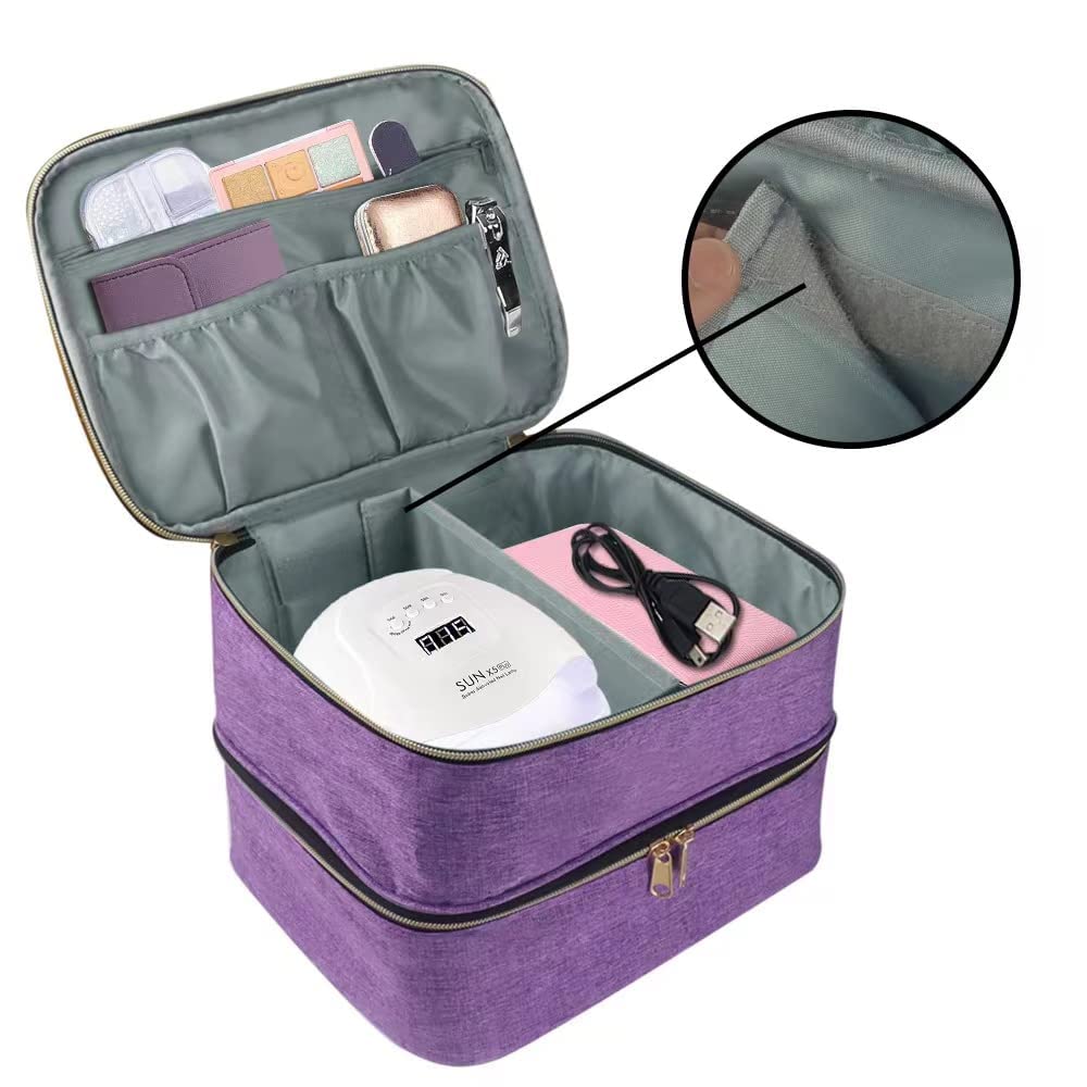 WOOLUCK® 30 Bottle Nail Polish Organizer with UV Nail Dryer Lamp - Double Layer Storage Bag for Nail Art Supplies | Perfect for Salon Professionals & Home Manicure Stations