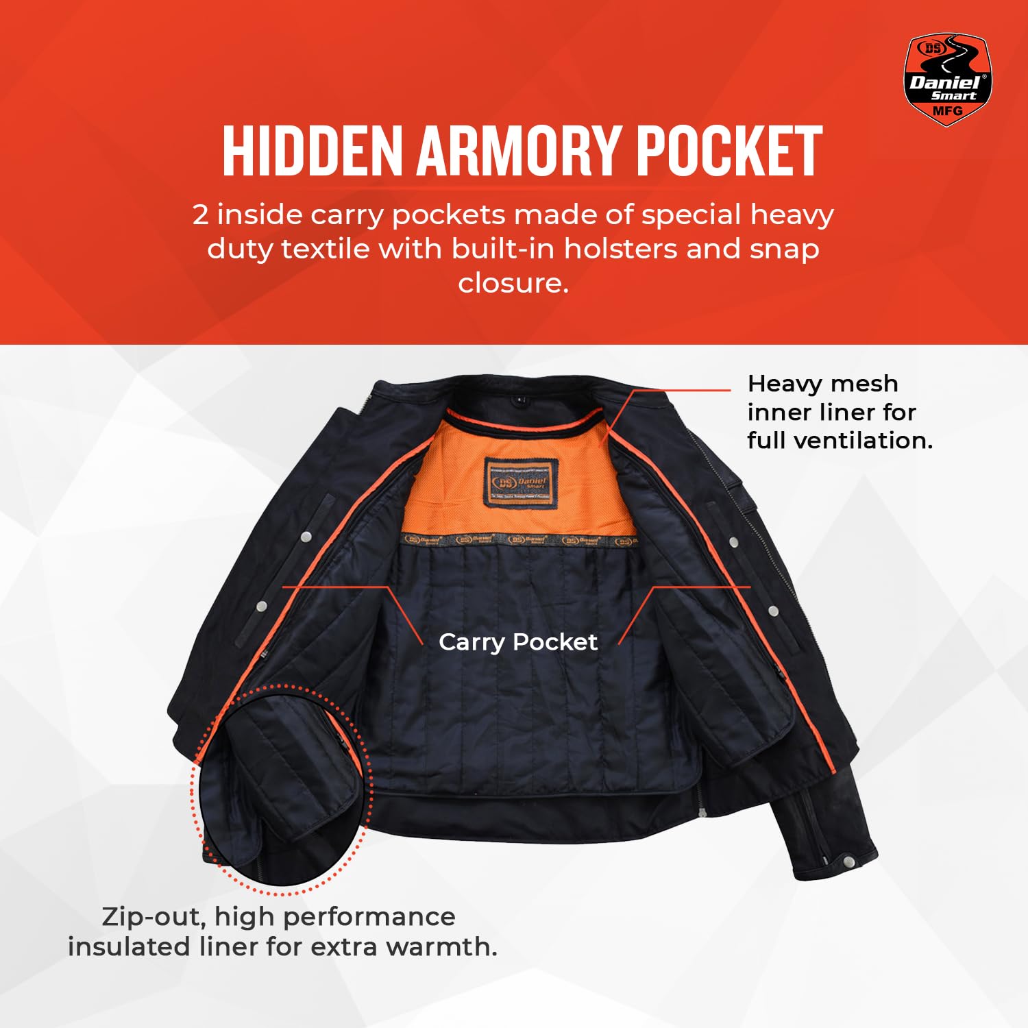 Daniel Smart Men's Leather Motorcycle Jacket - Sporty Biker Jacket with Stripe Detailing & Concealed Armory Pockets - Perfect for Riding, Casual Wear & Outdoor Adventures
