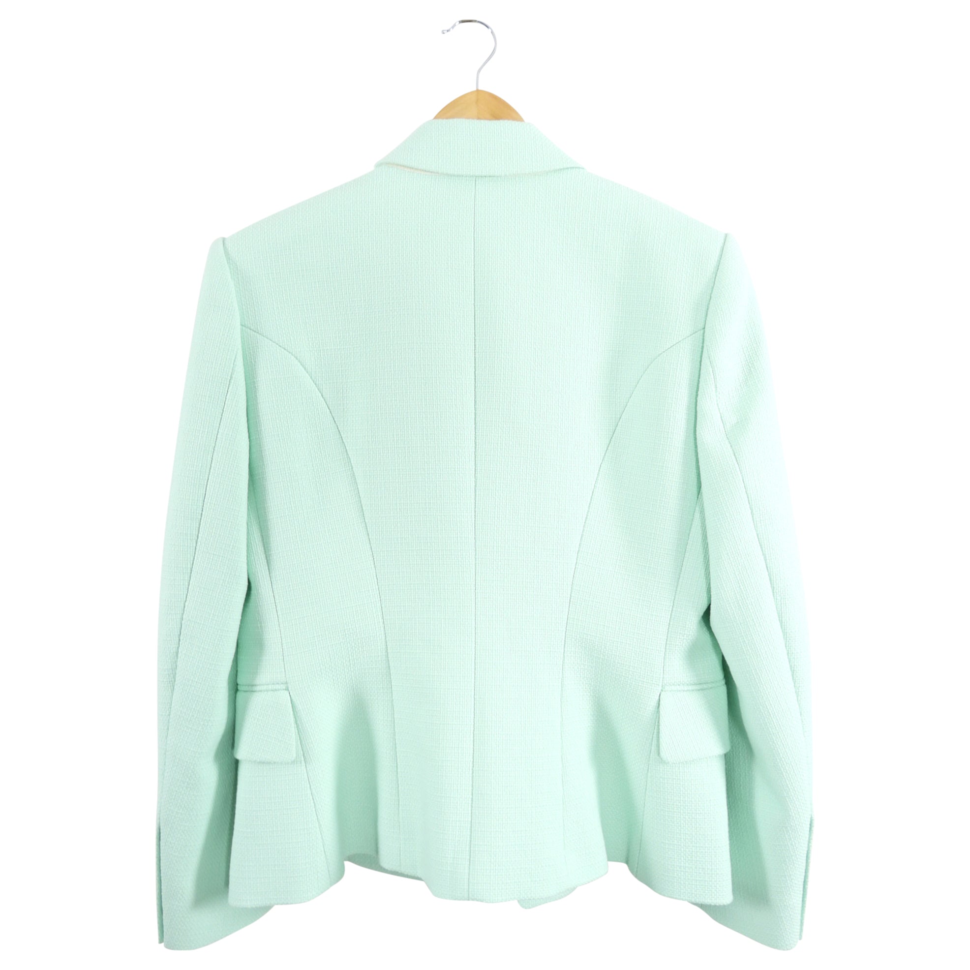 Balmain Mint Green Linen Blend Blazer with Silver Buttons - Women's US Size 12 | Elegant Office Wear & Spring Wedding Outfit