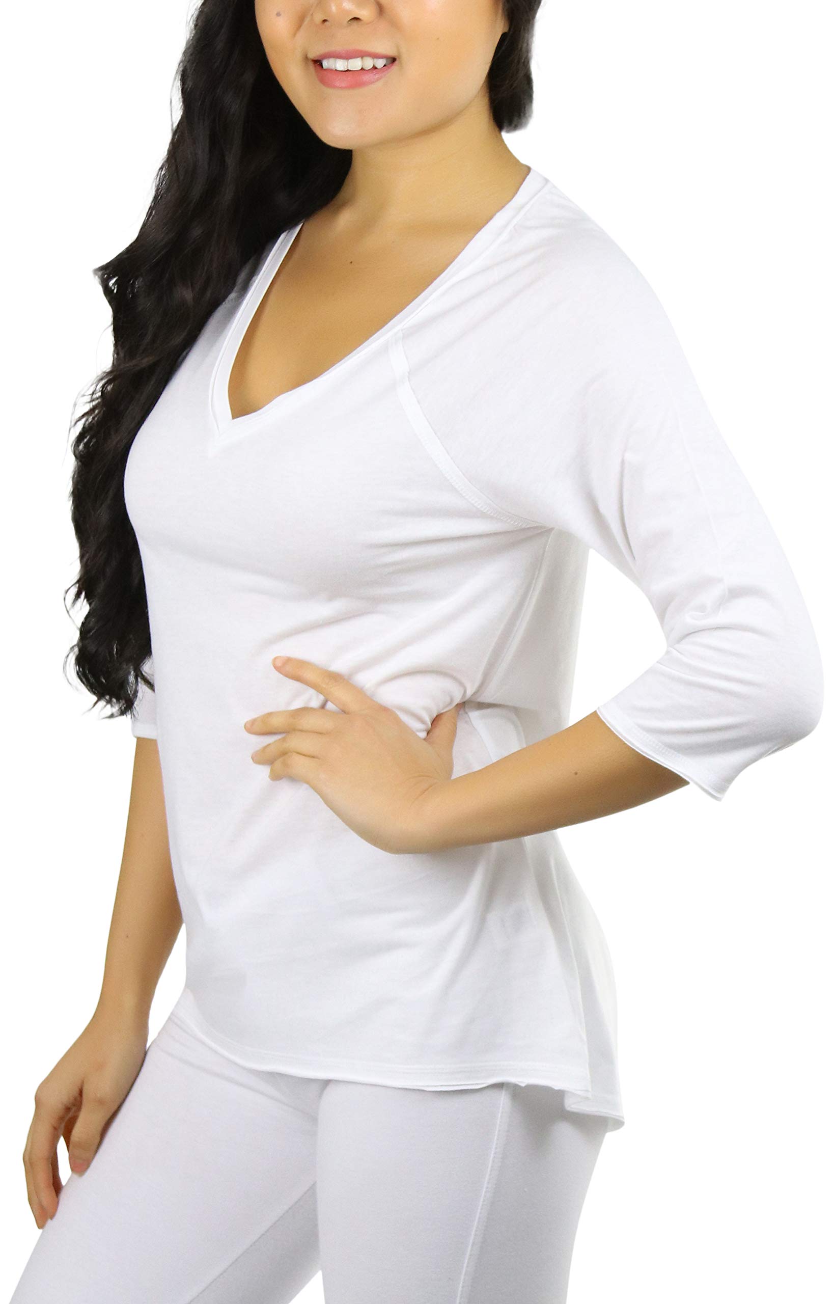 ToBeInStyle Women's Cotton Relaxed Fit V-Neck Raw Edge Raglan ¾ Sleeve Pullover Sweater - Casual Comfort for Everyday Wear, Office & Weekend Outings
