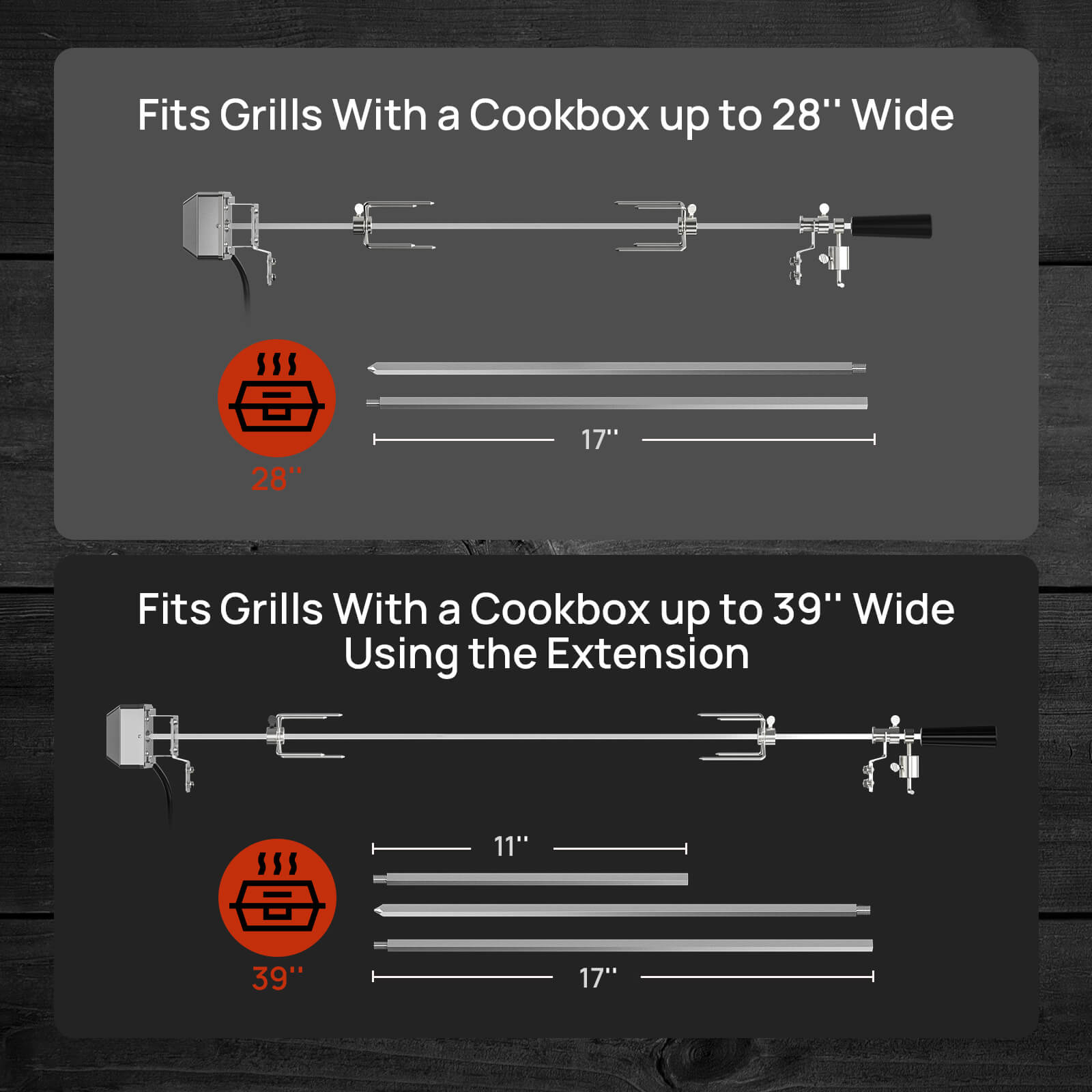 Premium Stainless Steel Rotisserie Kit for Gas Grills - Fits Cookbox up to 39 Inches | Perfect for Backyard BBQs, Rotisserie Chicken & Turkey Roasting