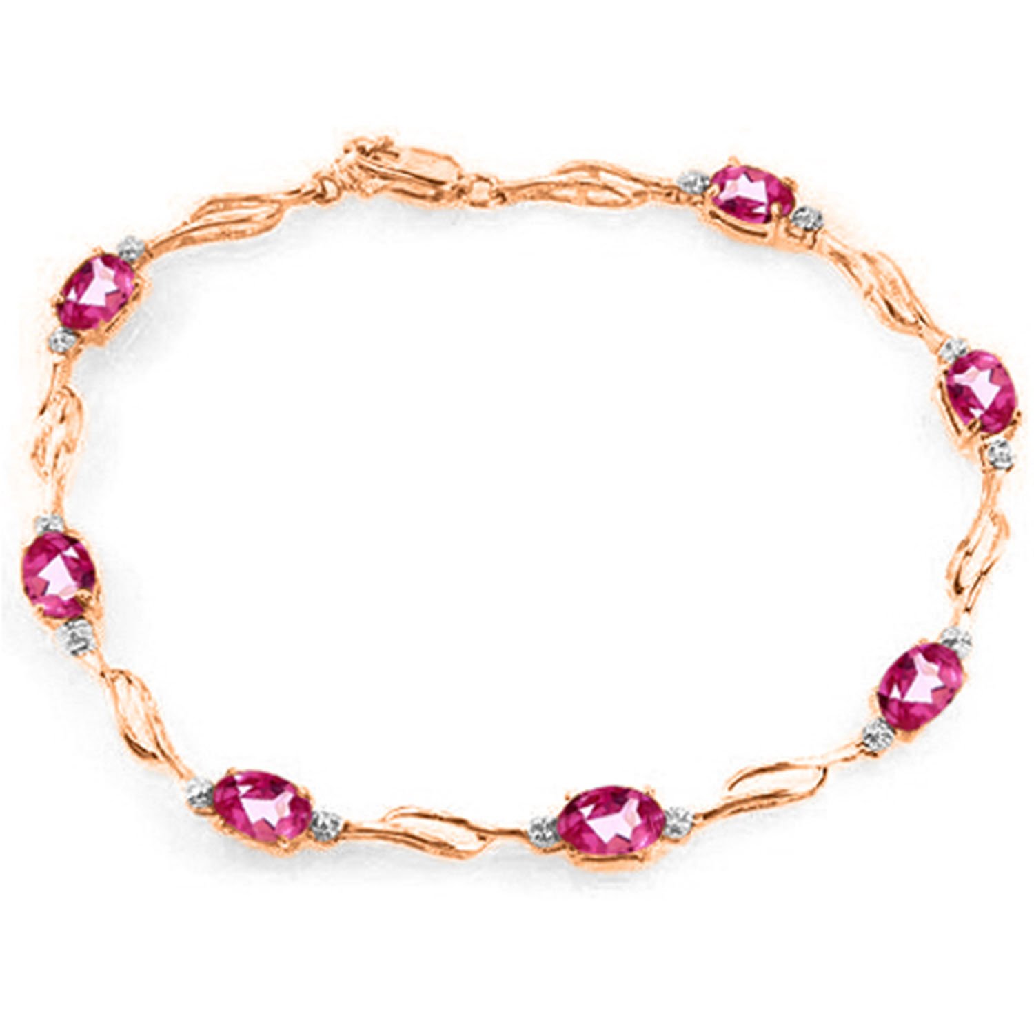 14K Solid Rose Gold Tennis Bracelet with Pink Topaz & Diamonds | Galaxy Gold GG | Elegant Jewelry for Women | Perfect for Weddings, Anniversaries & Special Occasions