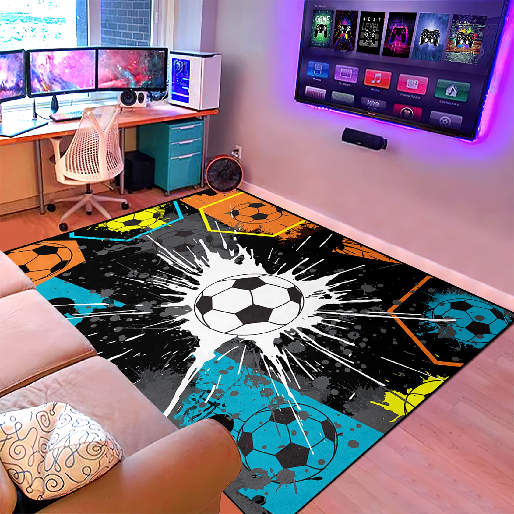 Boys Soccer Room Decor - Soccer Ball Printed Area Rug 2'6
