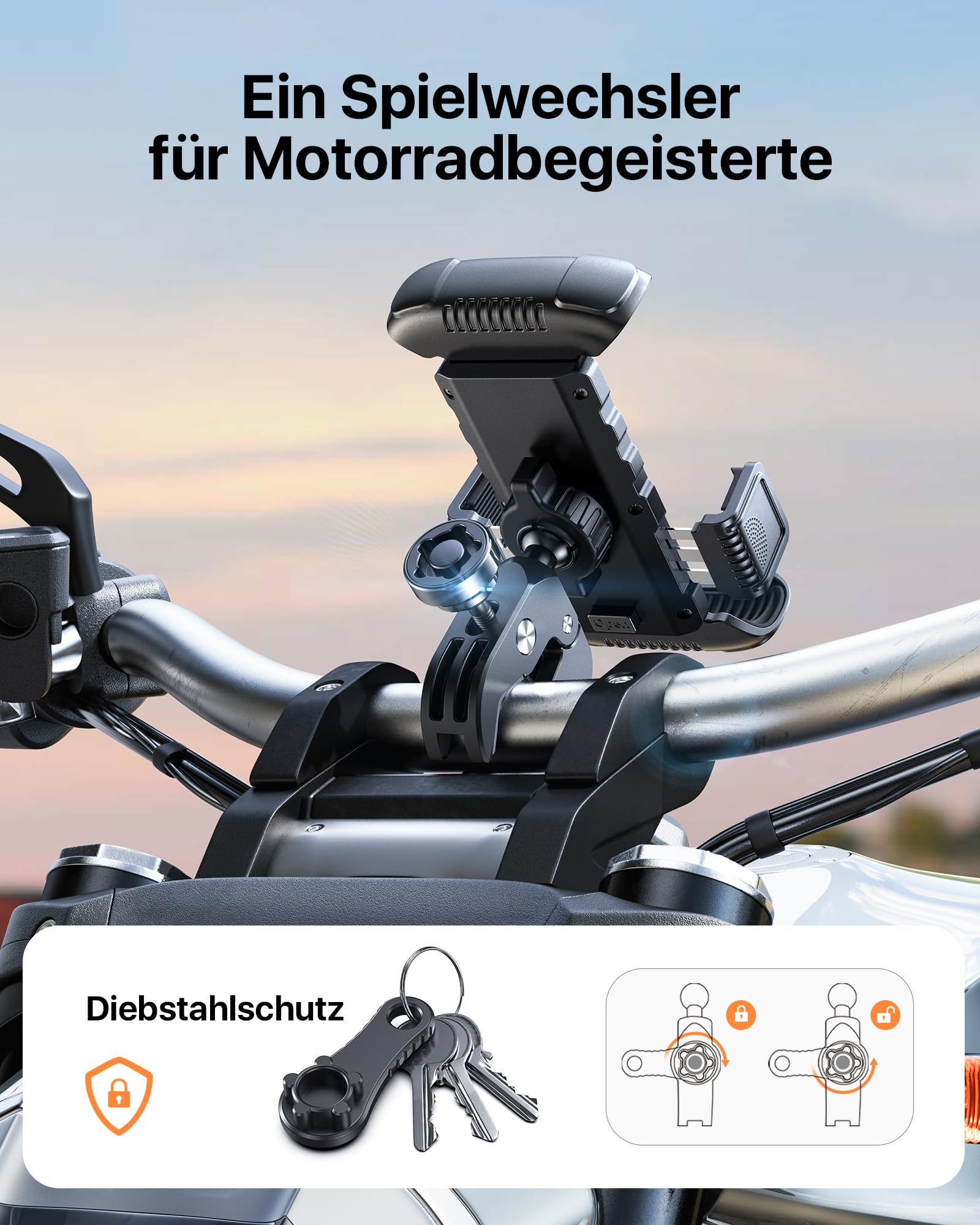 Andobil Anti-Vibration Motorcycle Phone Mount - 1S Quick Release, Universal Bike Phone Holder for iPhone 16/15/14/13/12/11 Pro Max - Durable Smartphone Mount for Cycling, Motor Riding & Outdoor Adventures