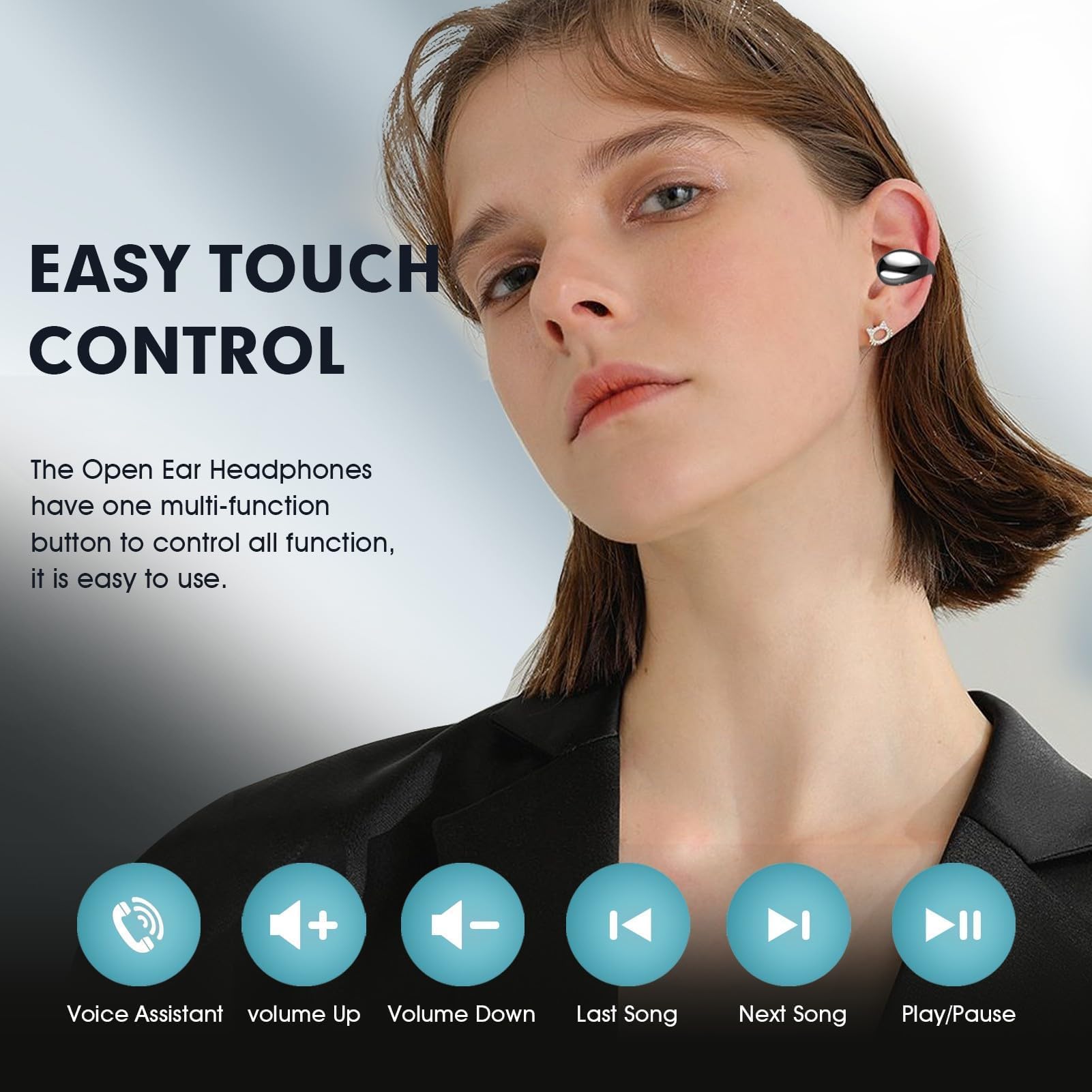 Wireless Bluetooth 5.0 Earbuds with Ear Hooks - Open Ear Bone Conduction Headphones, IPX7 Waterproof, Noise Canceling, Lightweight Sports Earphones for Cycling, Running, Driving & Workout - Secure Fit for Active Lifestyles