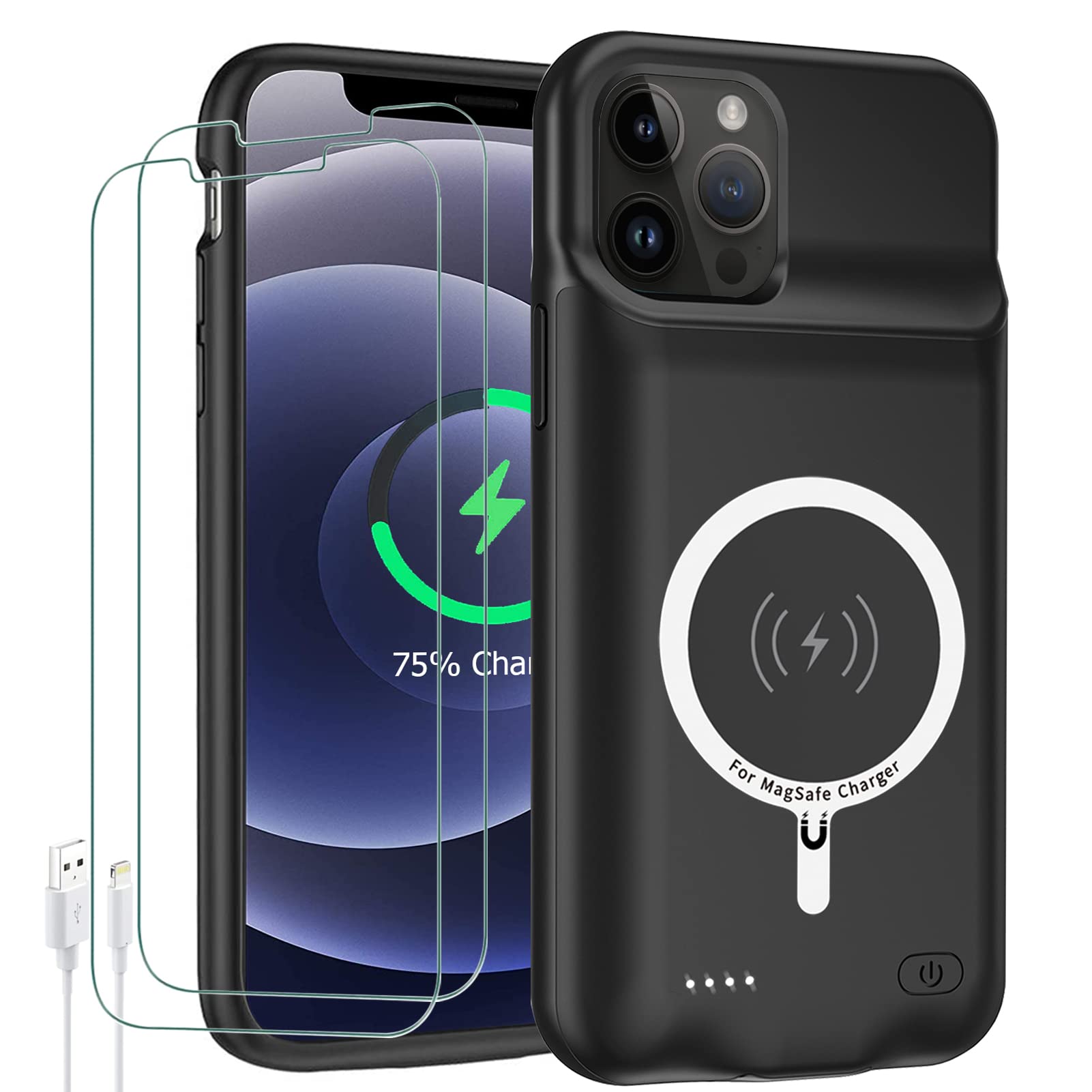 10000mAh Battery Case for iPhone 12/12 Pro - Rechargeable Protective Charging Case with Wireless Charging & CarPlay Support | Portable Extended Power for Travel, Work & Daily Use (6.1 inch, Black)