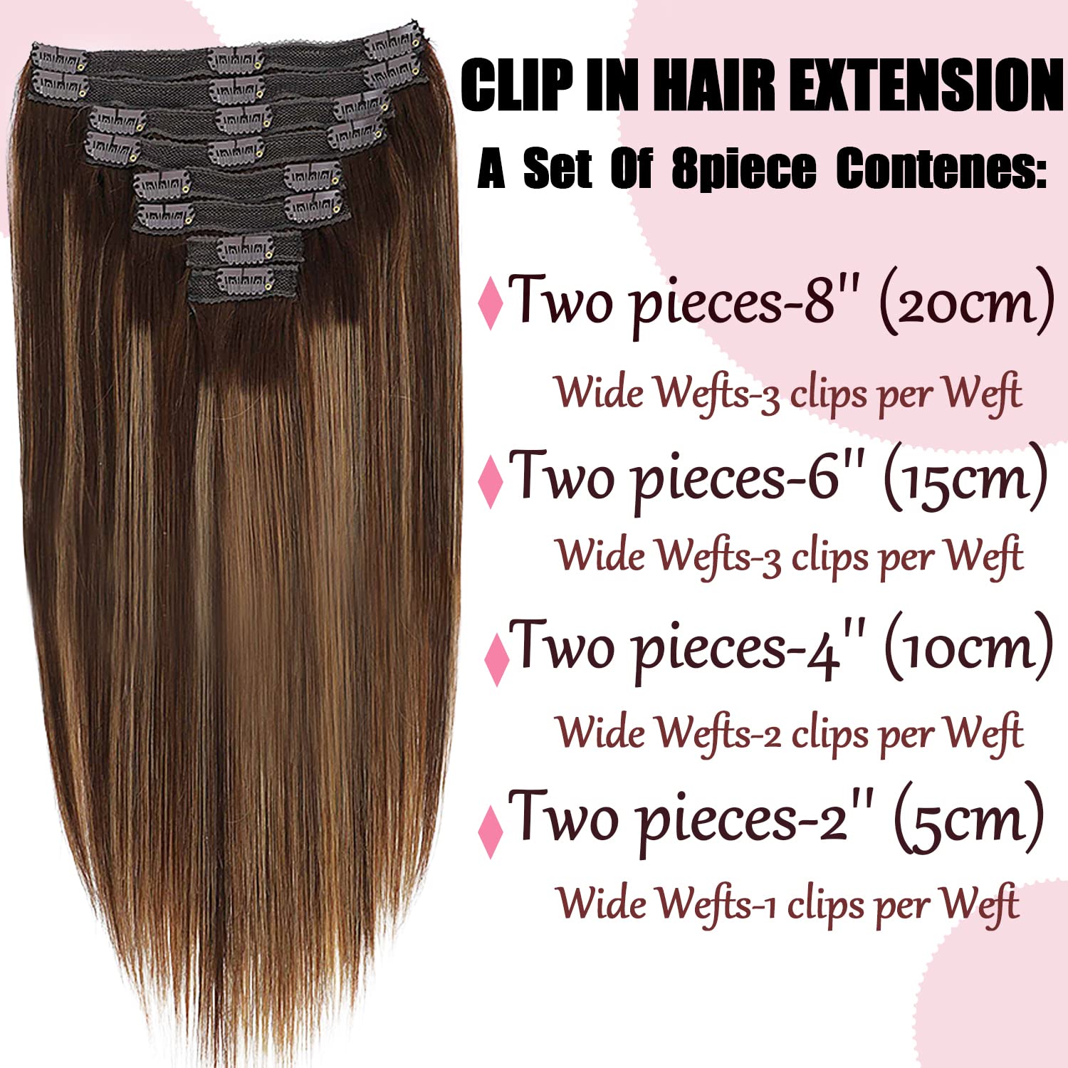 Clip in Human Hair Extensions 120g - 8PCS Remy Straight Hair Extensions Balayage Chocolate Brown to Caramel Blonde (24inch, #4/27/4) - Perfect for Daily Styling, Parties & Special Occasions