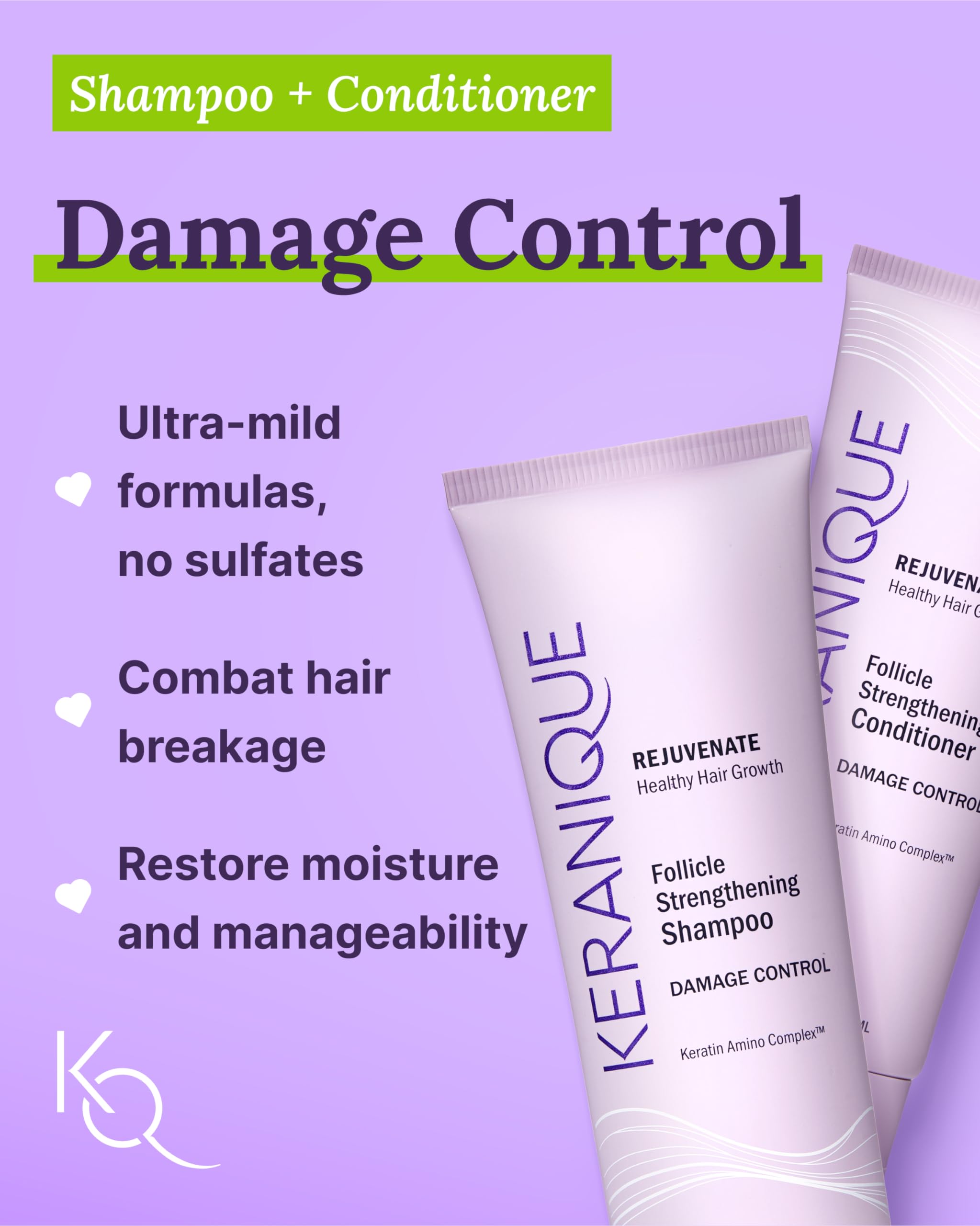 Keranique Damage Control Hair Care Set for Thinning Hair - Repair Shampoo & Conditioner for Damaged Hair, Follicle Booster Serum & Lift Repair Spray - Keratin Enriched Treatment for Women with Dry, Thin Hair - Perfect for Daily Hair Restoration & Volume Boost
