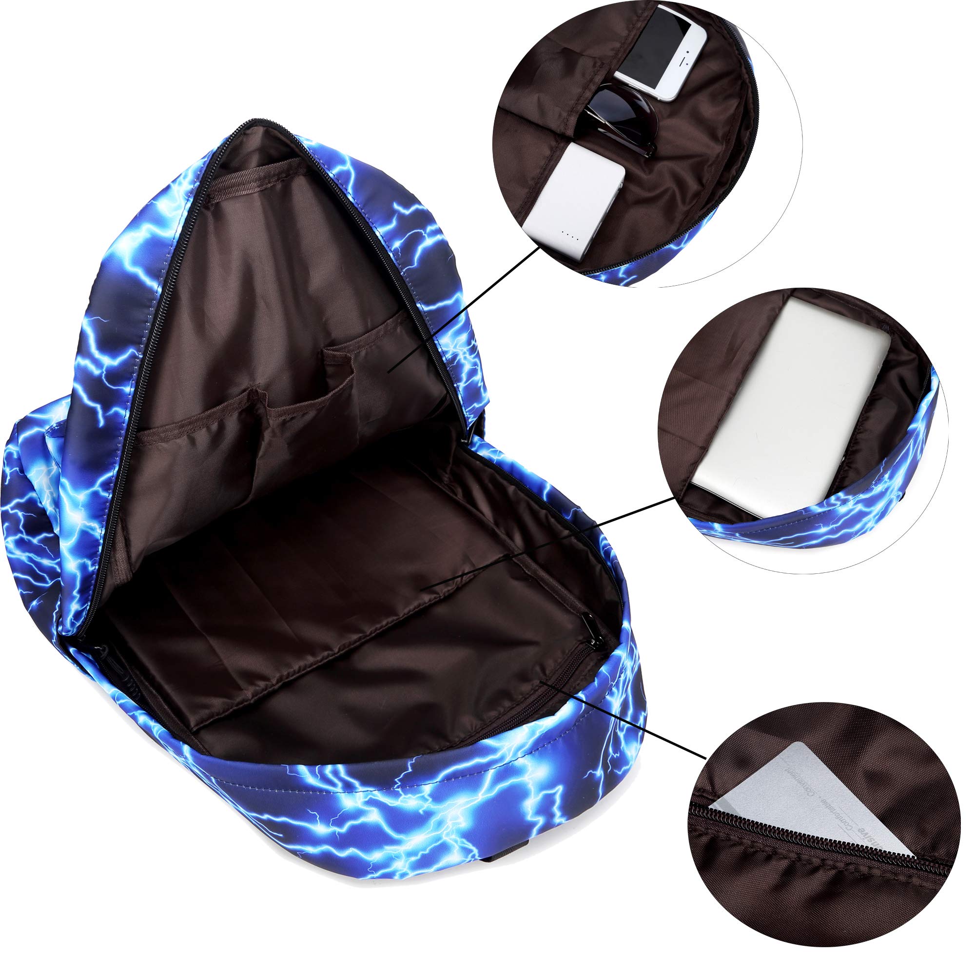 Ecohaso 15.6 Inch Stylish Starry Lightning Backpack - Waterproof Travel Rucksack for Teens, School Bags for Boys & Girls, Durable Outdoor Hiking Camping Backpack (Blue) - Perfect for School, Travel & Weekend Adventures