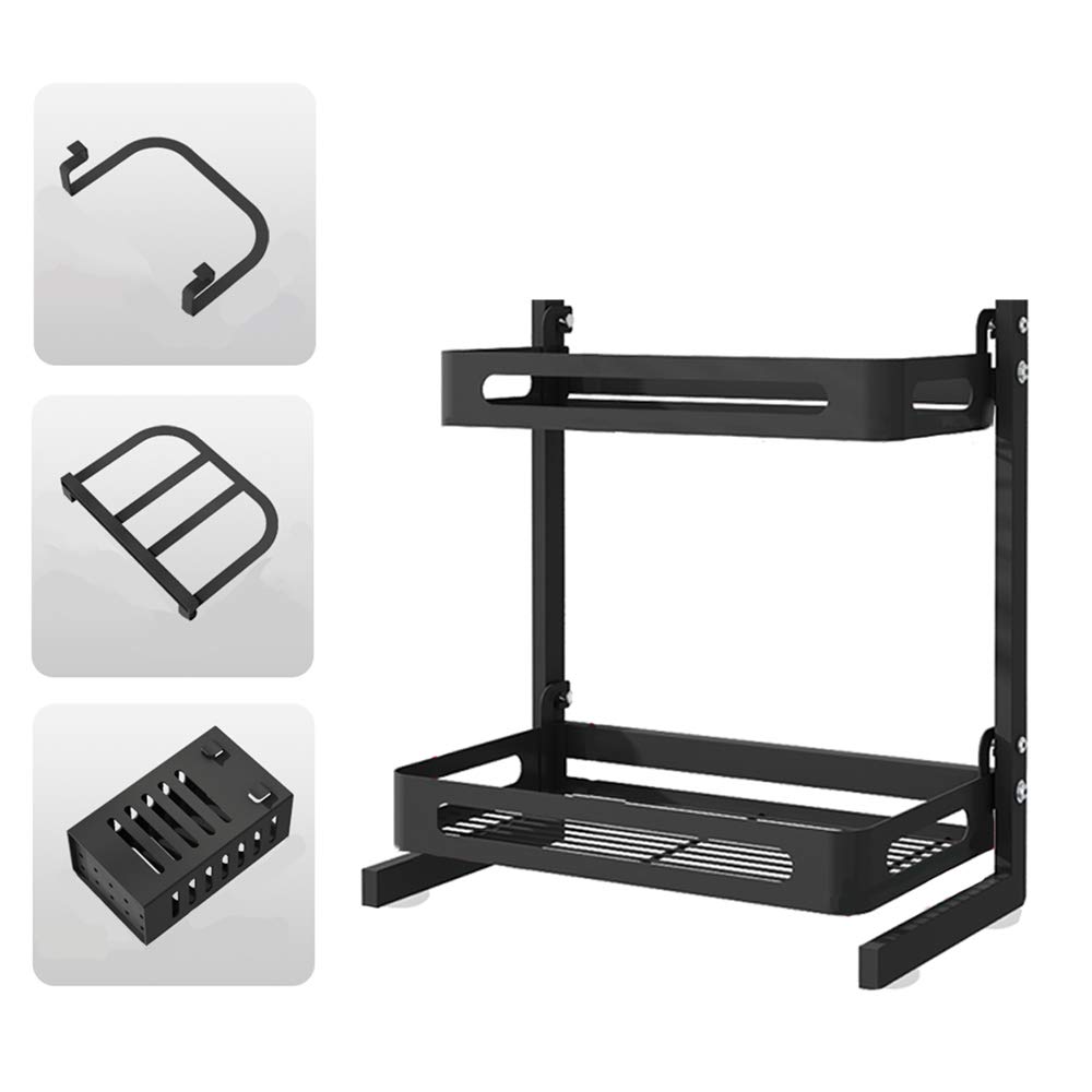 EXCLUZO 2-Tier Spice Rack Organizer - Countertop Storage Shelf for Spice Jars, Bottles & Utensils - Freestanding Kitchen Organizer with Removable Hooks - Perfect for Pantry, Cabinet & Countertop Organization