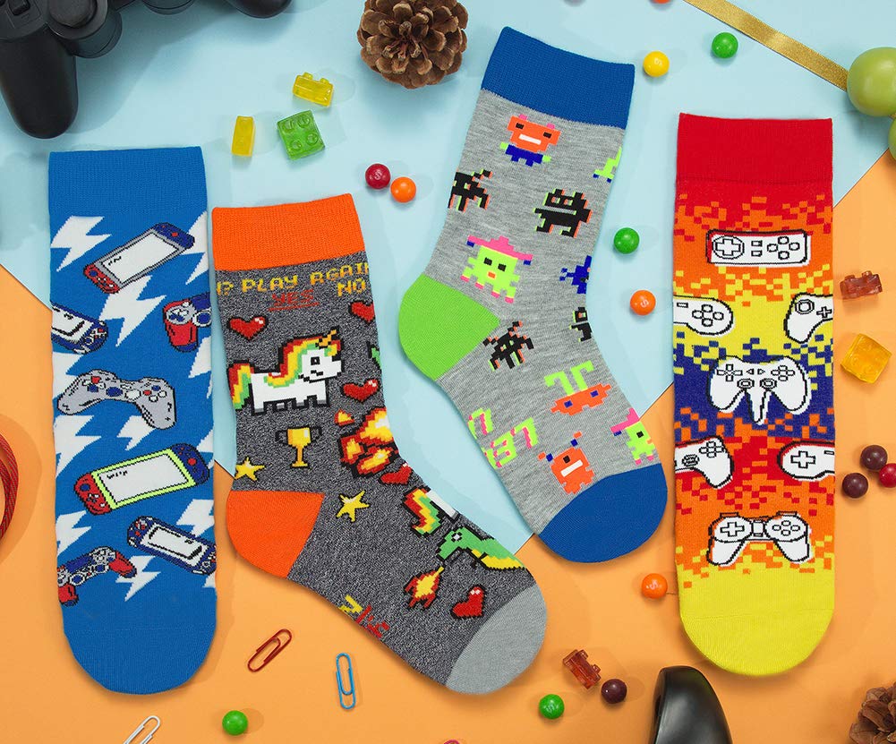 PanPacSight Rimosnn 4-Pack Kids Novelty Crew Socks - Cute Animal & Food Cartoon Design (Avocado, Pineapple, Ball Game) - Soft Cotton Socks for Boys & Girls - Perfect for School, Sports & Daily Wear